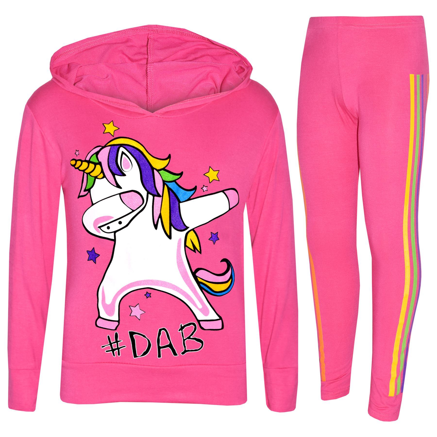 Bambine Unicorn Arcobaleno DAB Floss Top Set Leggings Natale Tuta 7-13Yr rosa