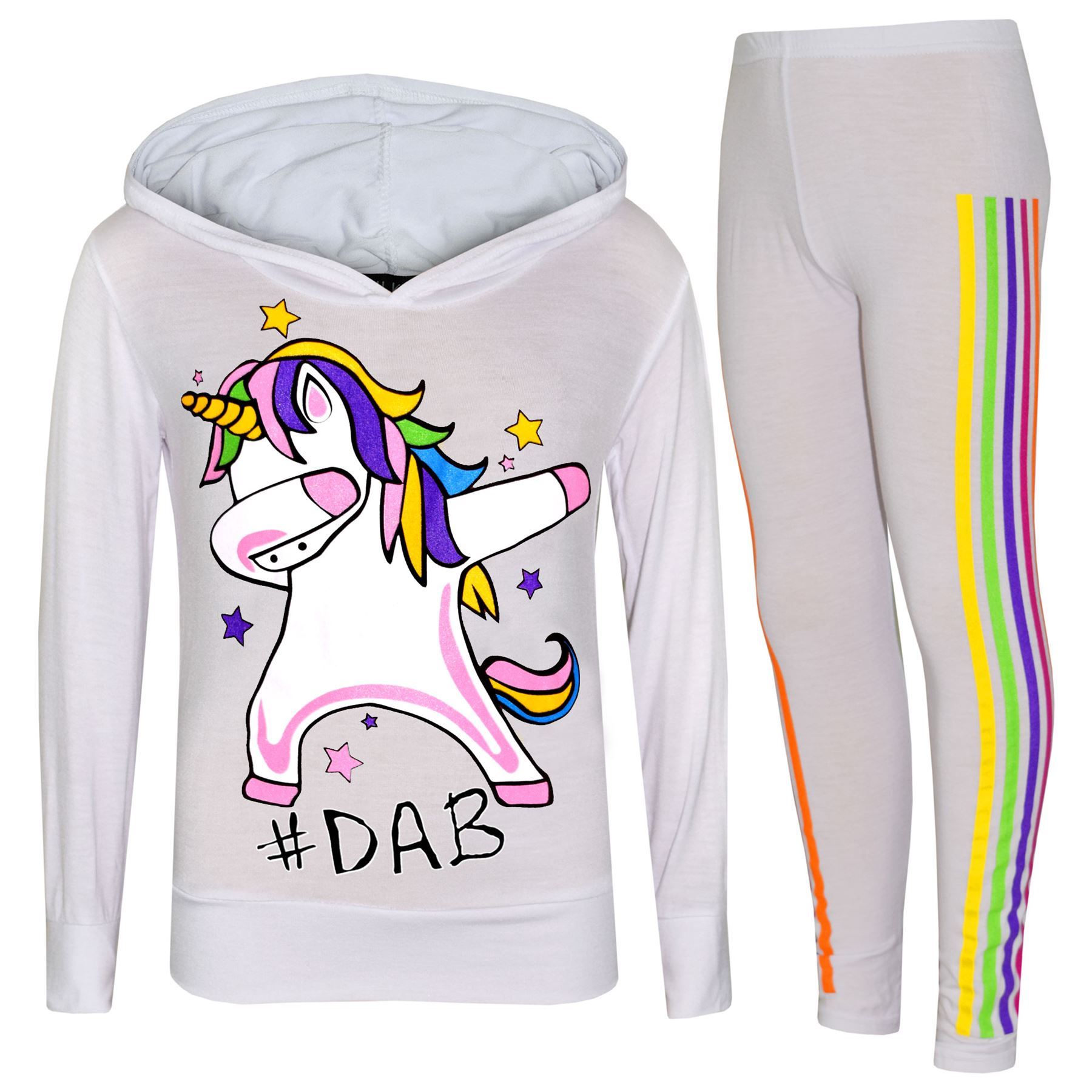Bambine Unicorn Arcobaleno DAB Floss Top Set Leggings Natale Tuta 7-1 bianco