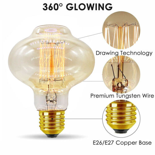 E27 60W Vintage Retro Edison Antique Filament Dimmable 240V Lamp Light Bulb