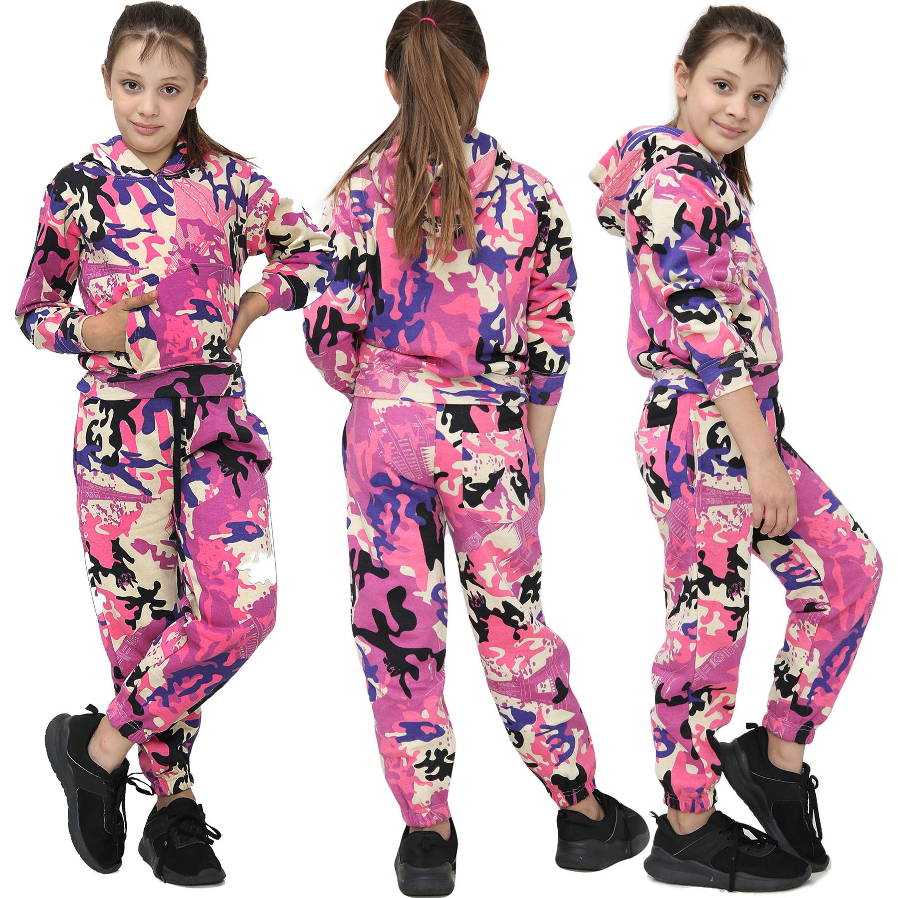 Bambine Camouflage Confetto Tuta Felpa da Jogging Corsa con cappuccio rosa