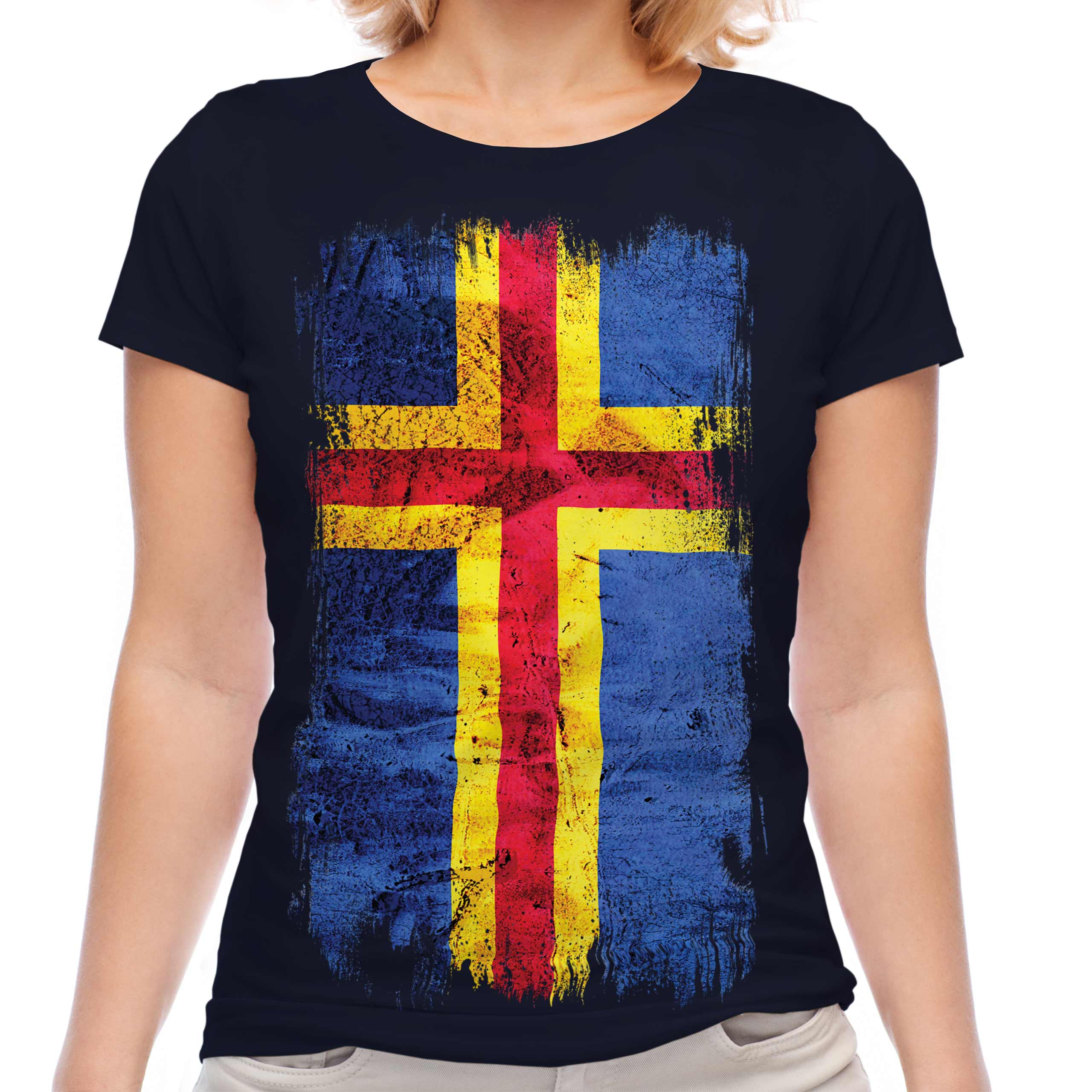 Aland Grunge Bandera Camiseta Mujer Camiseta Fútbol Regalo Camiseta Ropa Jersey