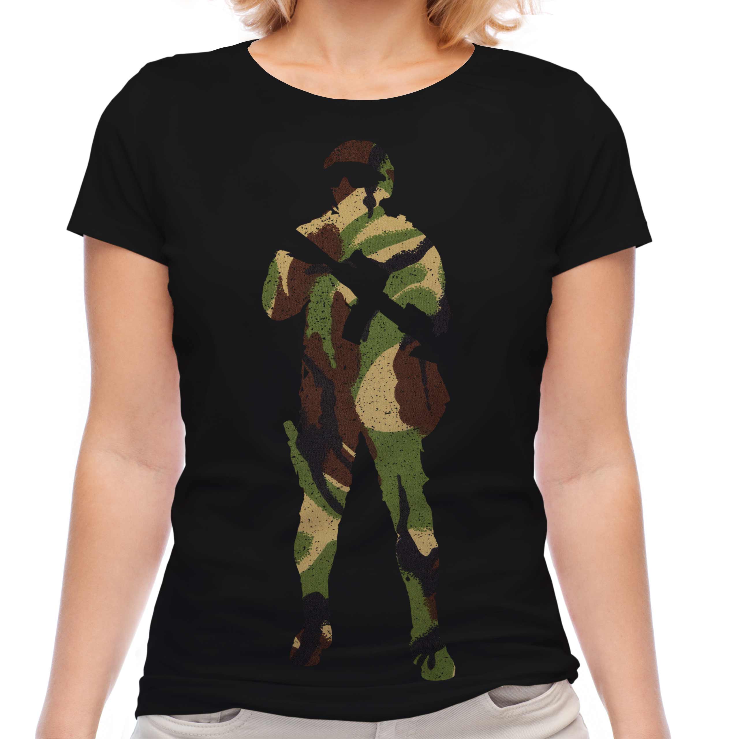 Británico Camuflaje Soldado Mujer Camiseta Top Regalo Ejército
