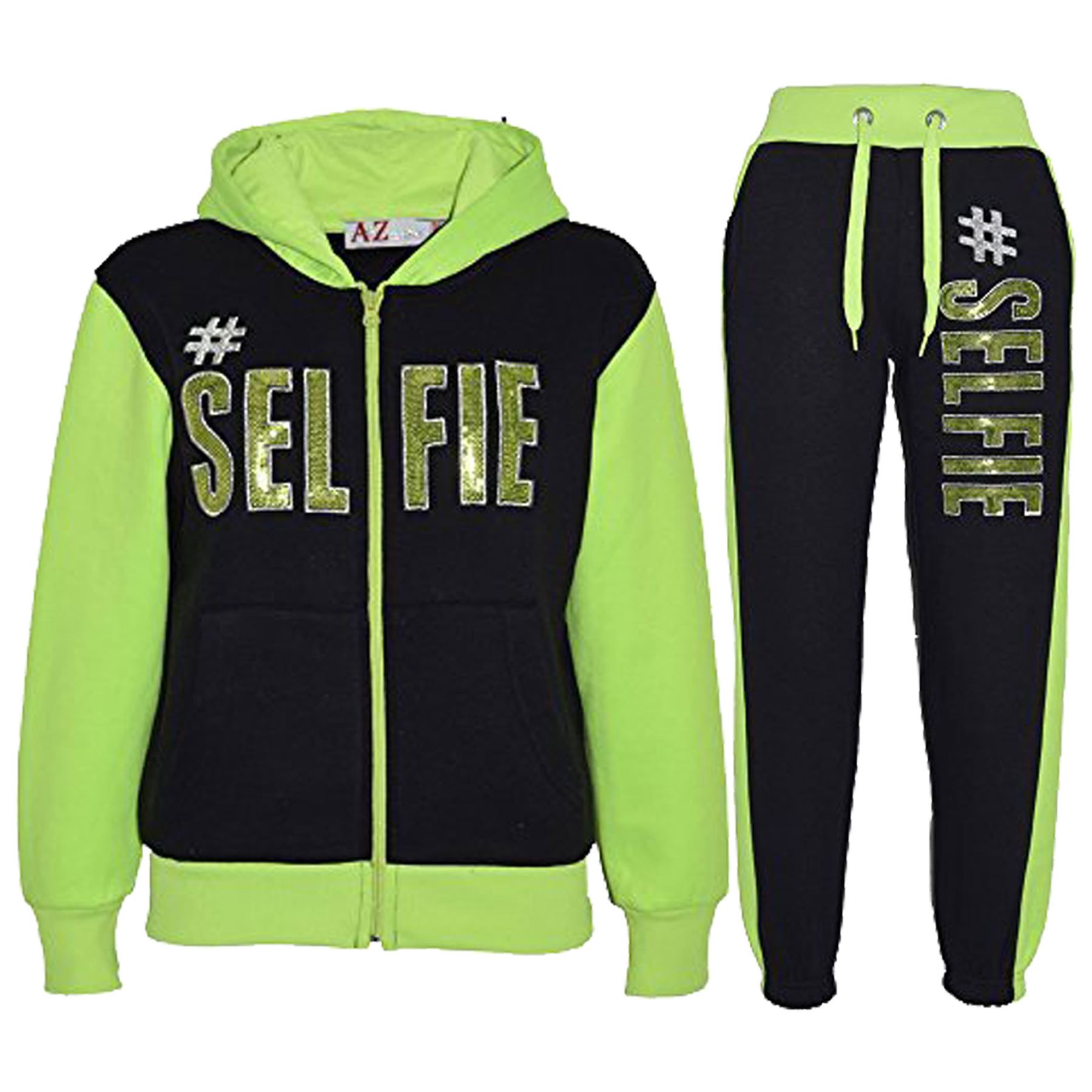 Bambini Selfie Neon Tuta Lustrini Ricamato Felpa Ragazze da corsa verde