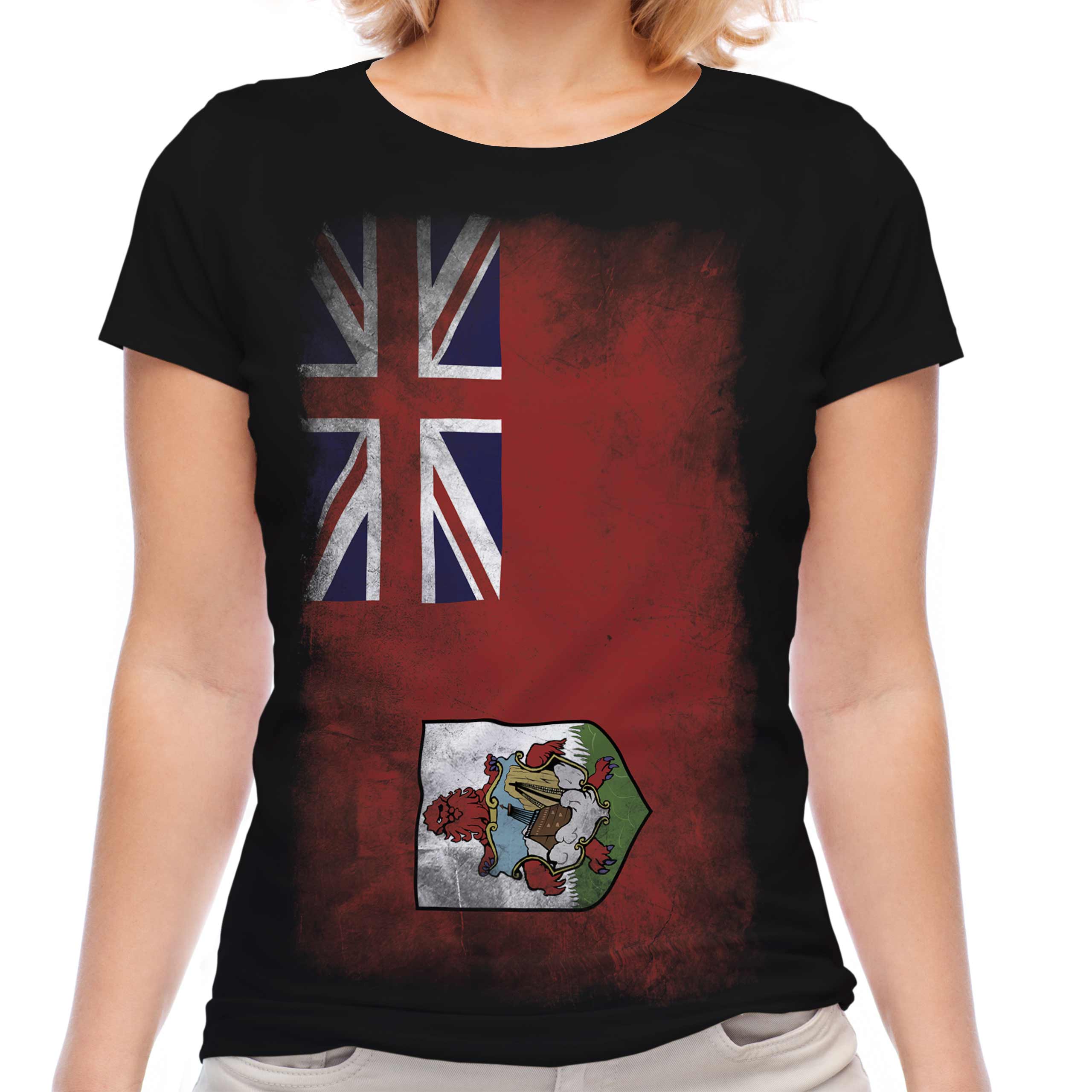 Bermudas Descolorido Bandera Mujer Camiseta Top Bermudian Fútbol Bermudan Regalo