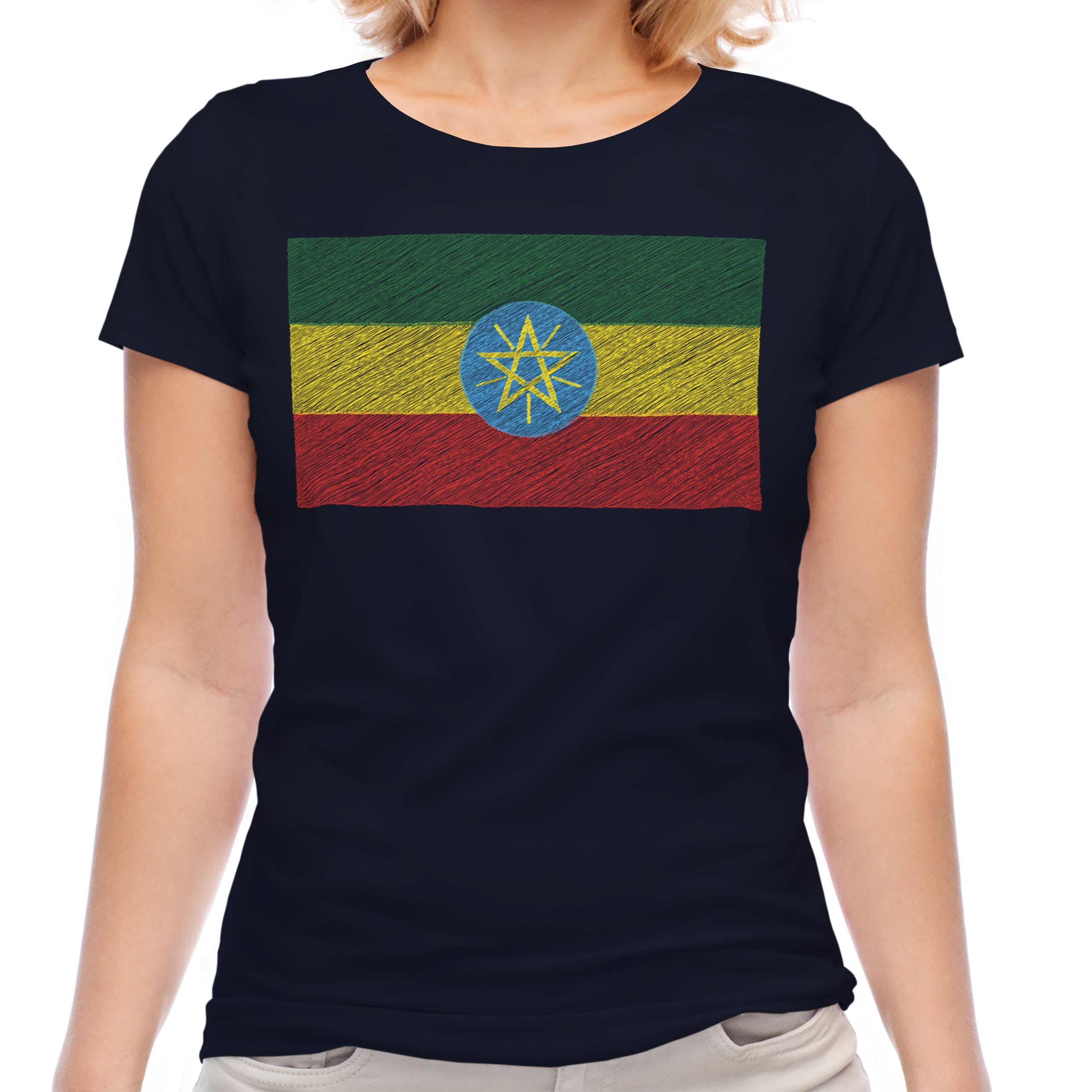 Candymix T-Shirt Donna Bandiera Etiopia Scarabocchio – 100% Cotone, Vestibilità Regolare