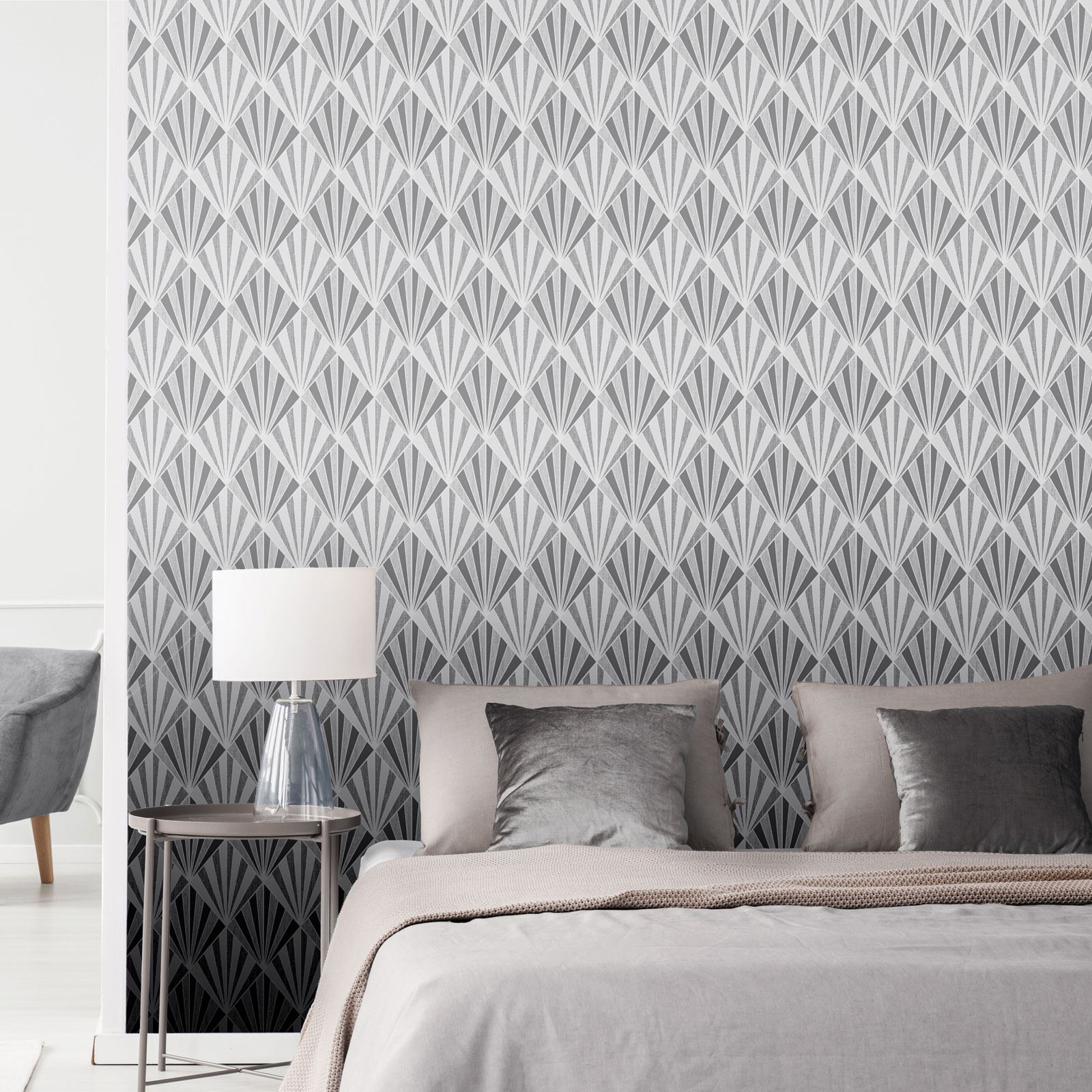 Harper Géométrique Papier Peint Gris /& Argent PAILLETTES 9743 Belgravia