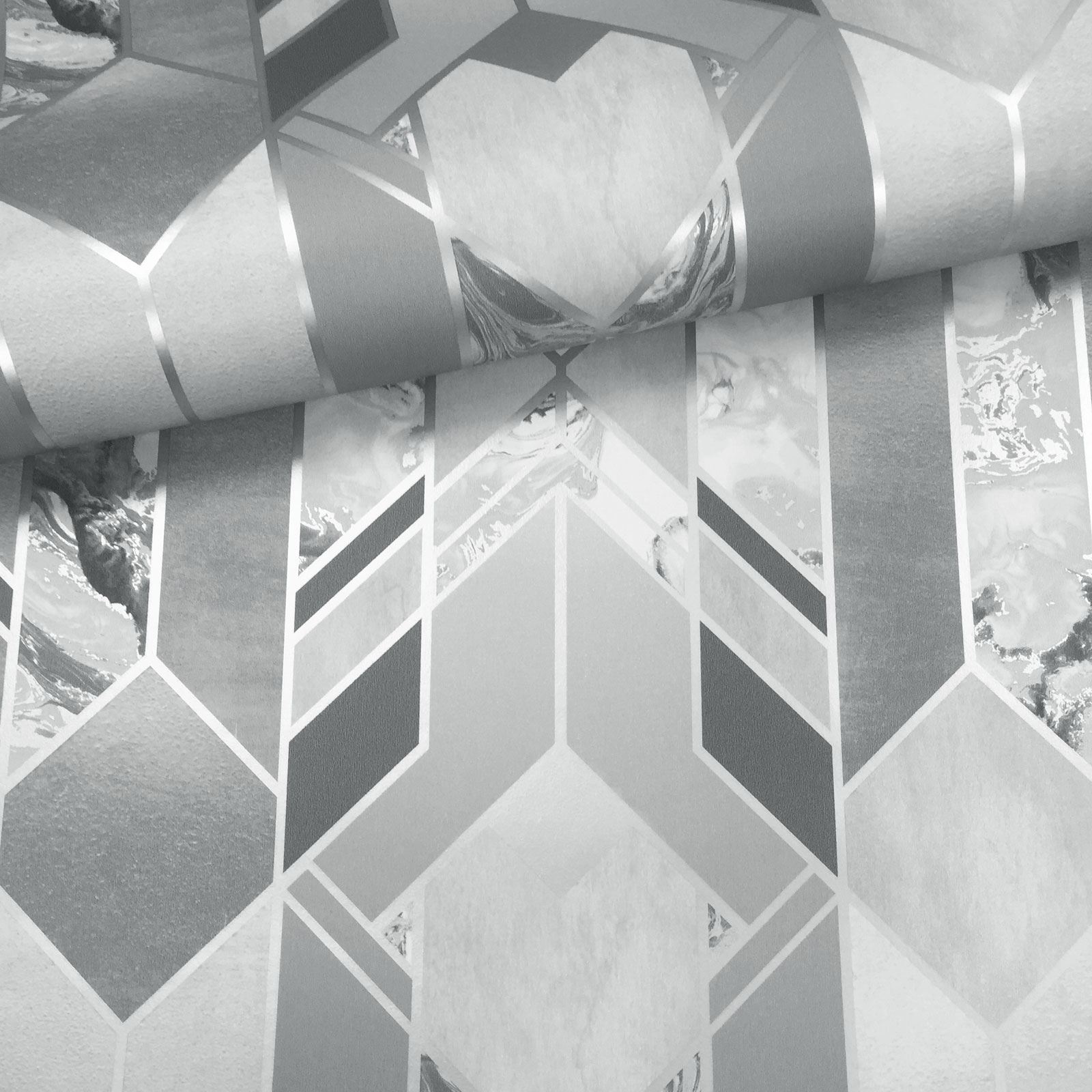 Harper Géométrique Papier Peint Gris /& Argent PAILLETTES 9743 Belgravia