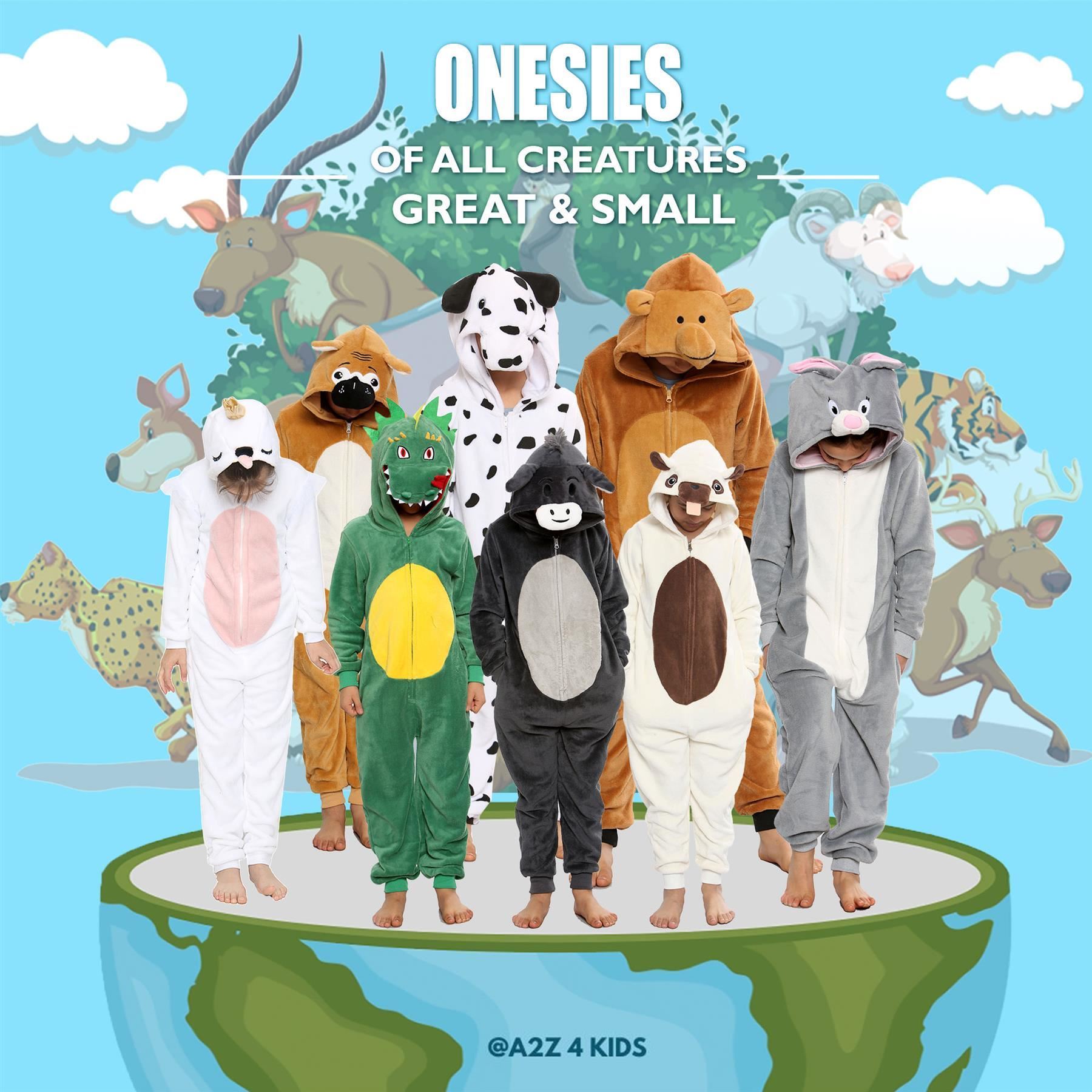 Kids Animal A2Z Onesie One Piece Pyjamas Sleepsuit Costume Gifts for Girls Boys - Picture 197 of 240