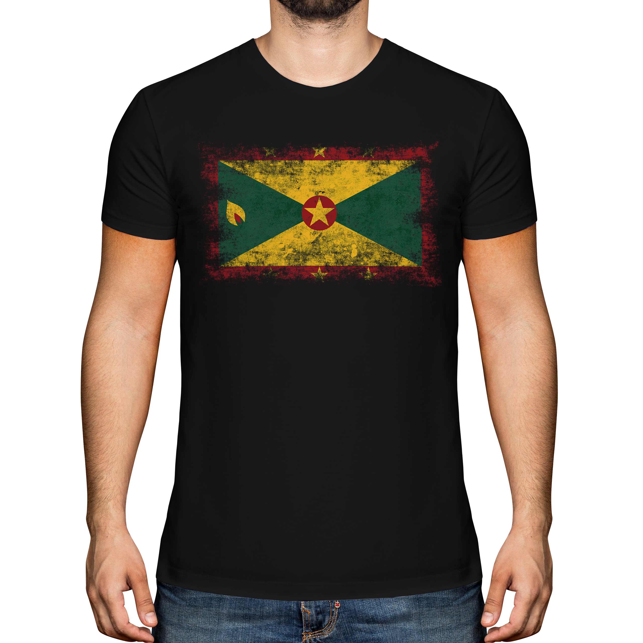 Grenada Bandiera Effetto Consumato T-Shirt Top Grenadian Maglia Calcio Jersey - Picture 7 of 21