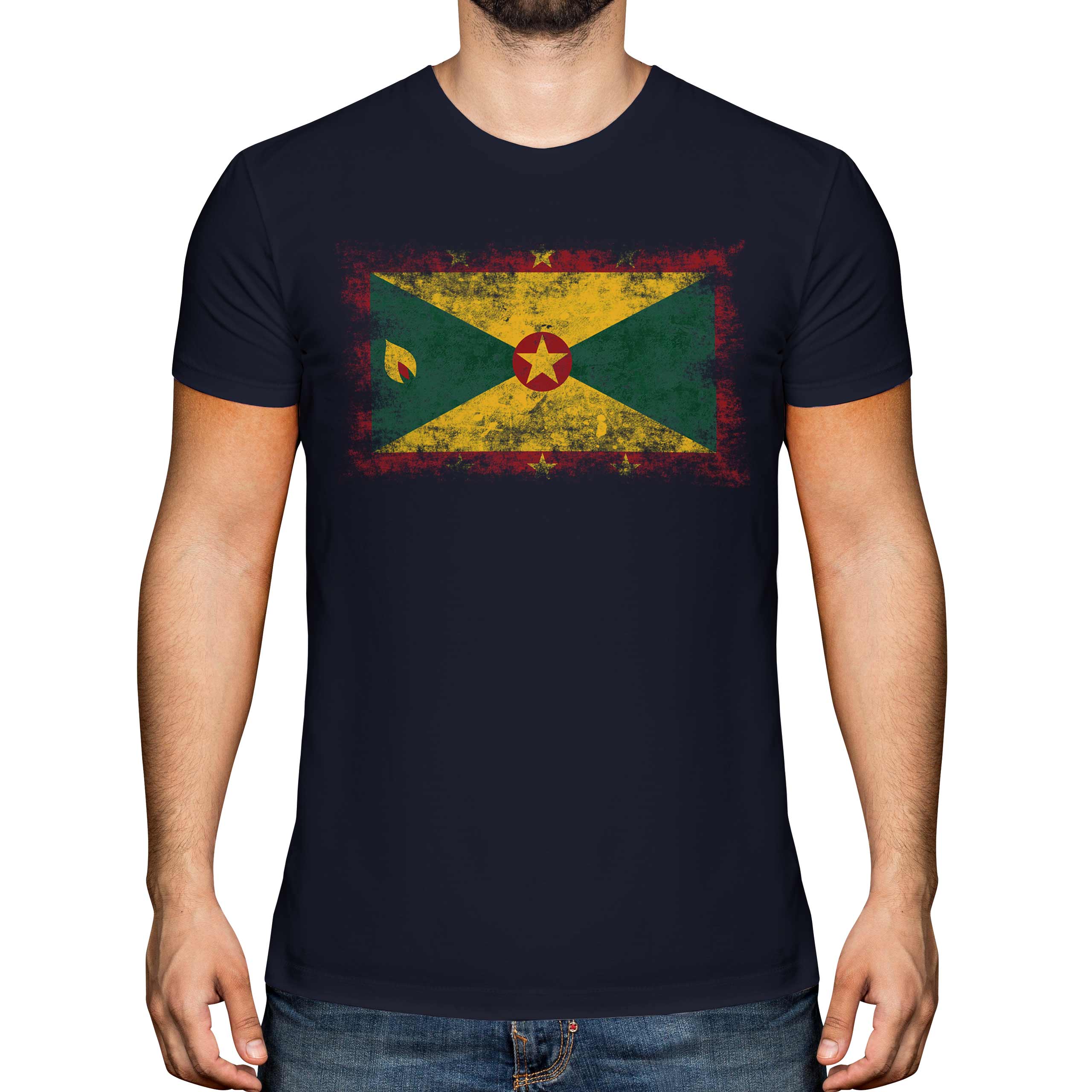 Grenada Bandiera Effetto Consumato T-Shirt Top Grenadian Maglia Calcio Jersey - Picture 17 of 21