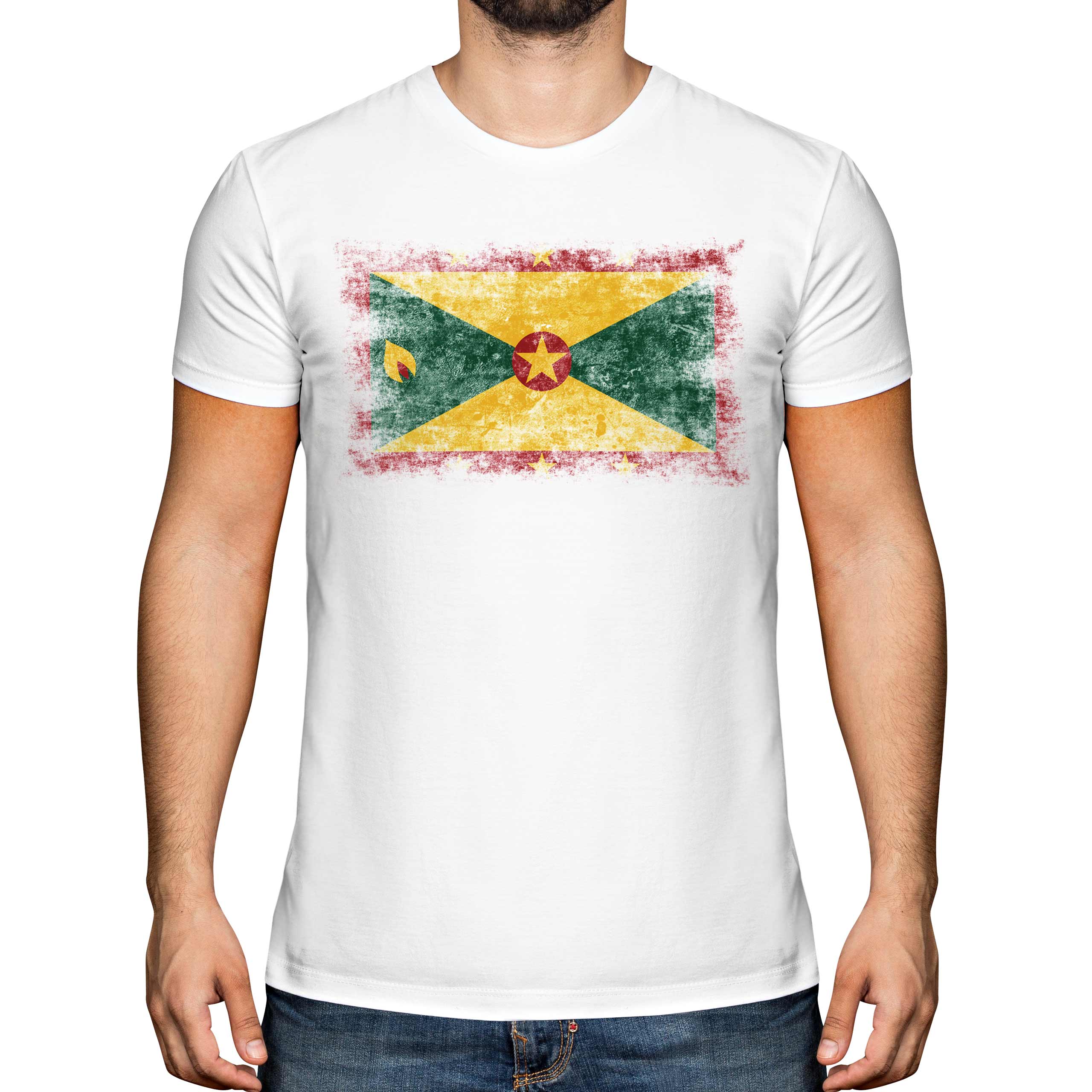 Grenada Bandiera Effetto Consumato T-Shirt Top Grenadian Maglia Calcio Jersey - Picture 2 of 21