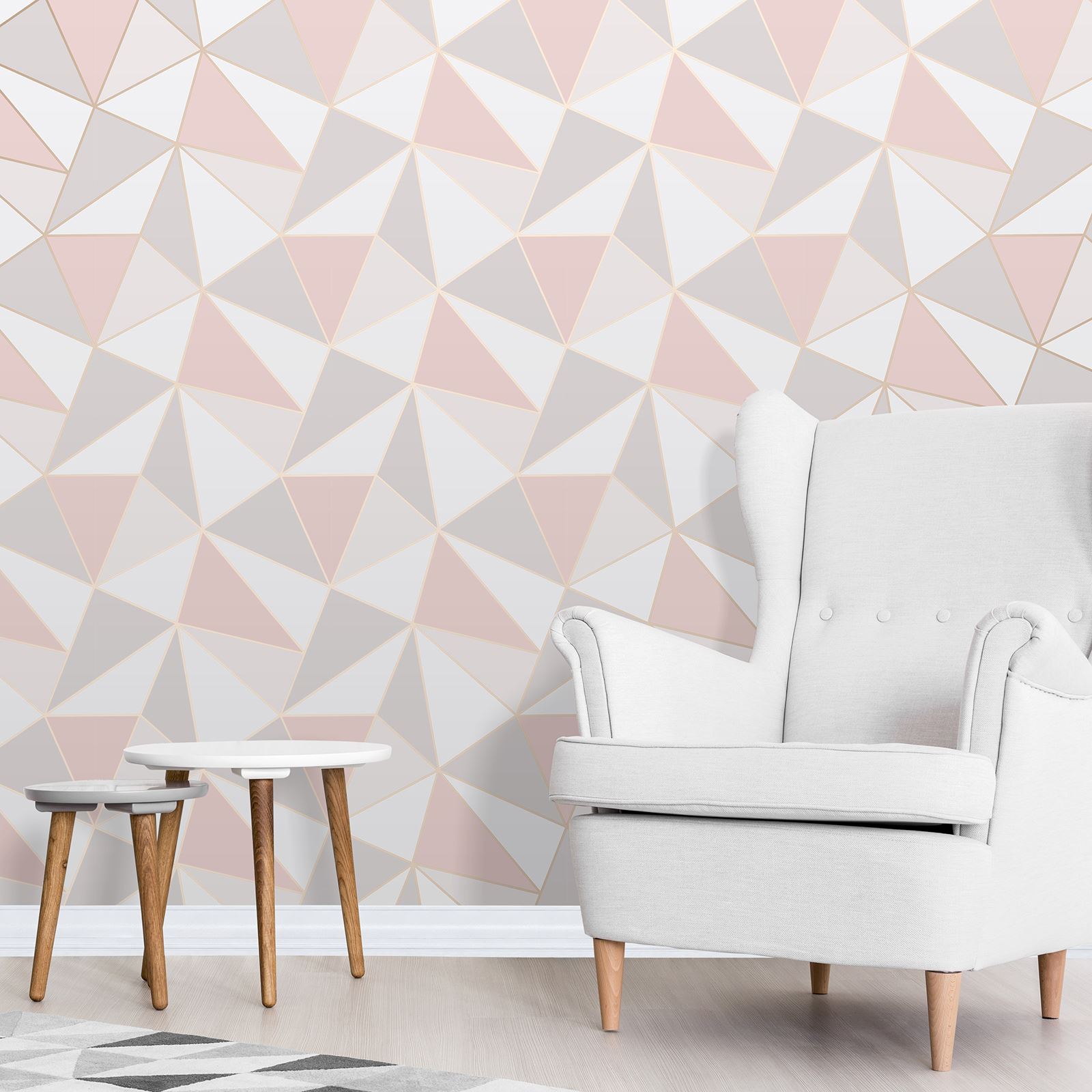 Fine Decor Apex Geometric Wallpaper Metallic Rose Gold Silver