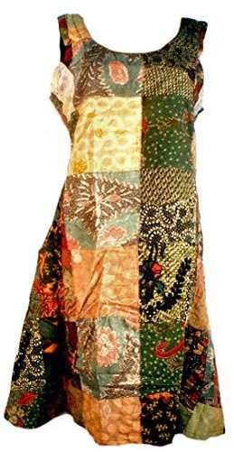 Fairtrade Patchwork Hippy Festival Luminoso Batik Abito S M L XL 8 12 14 corto