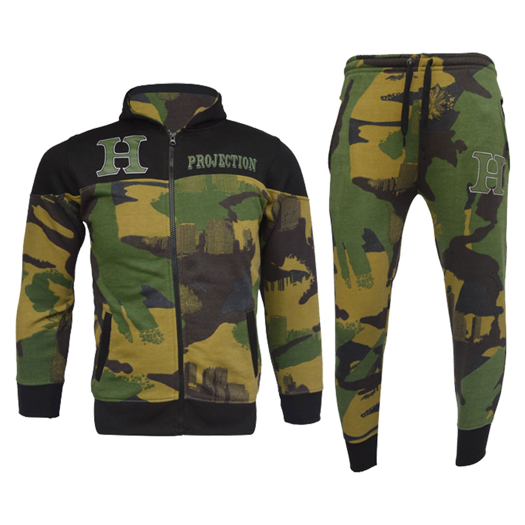 Bambini Ragazzi Tuta Hnl Mimetico Cappuccio Fondo Joggers da Jogging 7-1 verde