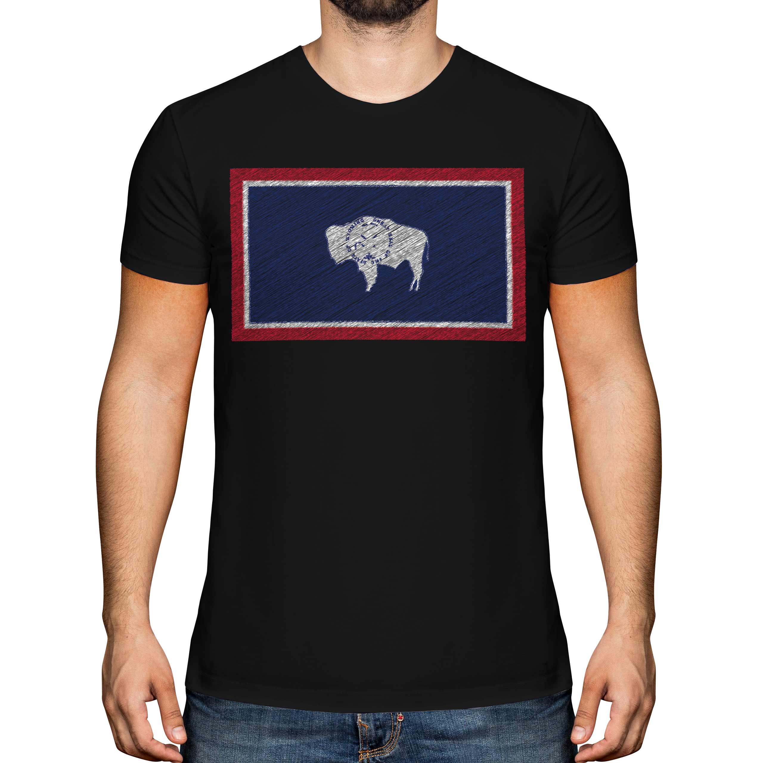 WYOMING STATE SCRIBBLE FLAG MENS T-SHIRT TEE TOP GIFT WYOMINGITE FOOTBALL - Picture 7 of 21