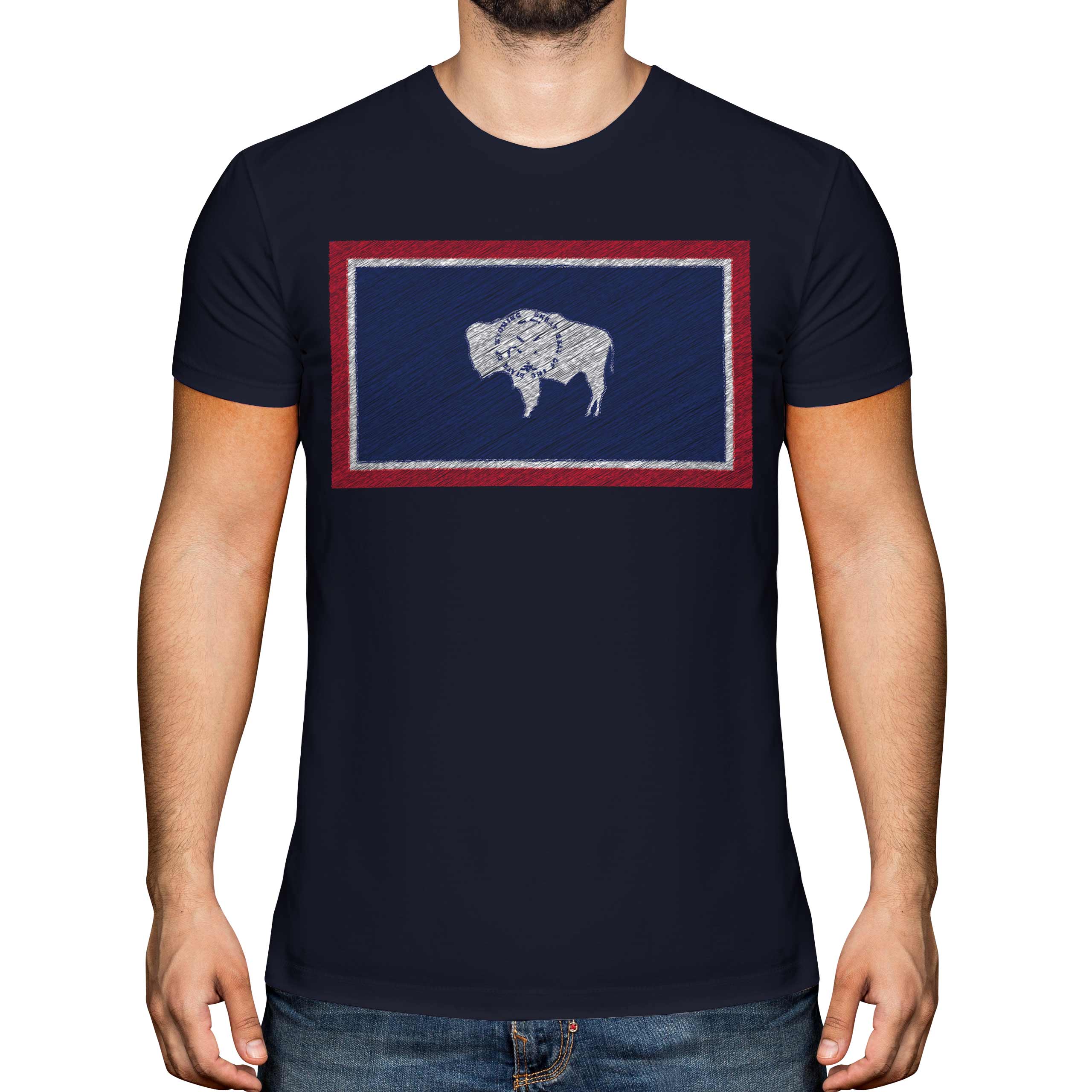 WYOMING STATE SCRIBBLE FLAG MENS T-SHIRT TEE TOP GIFT WYOMINGITE FOOTBALL - Picture 17 of 21