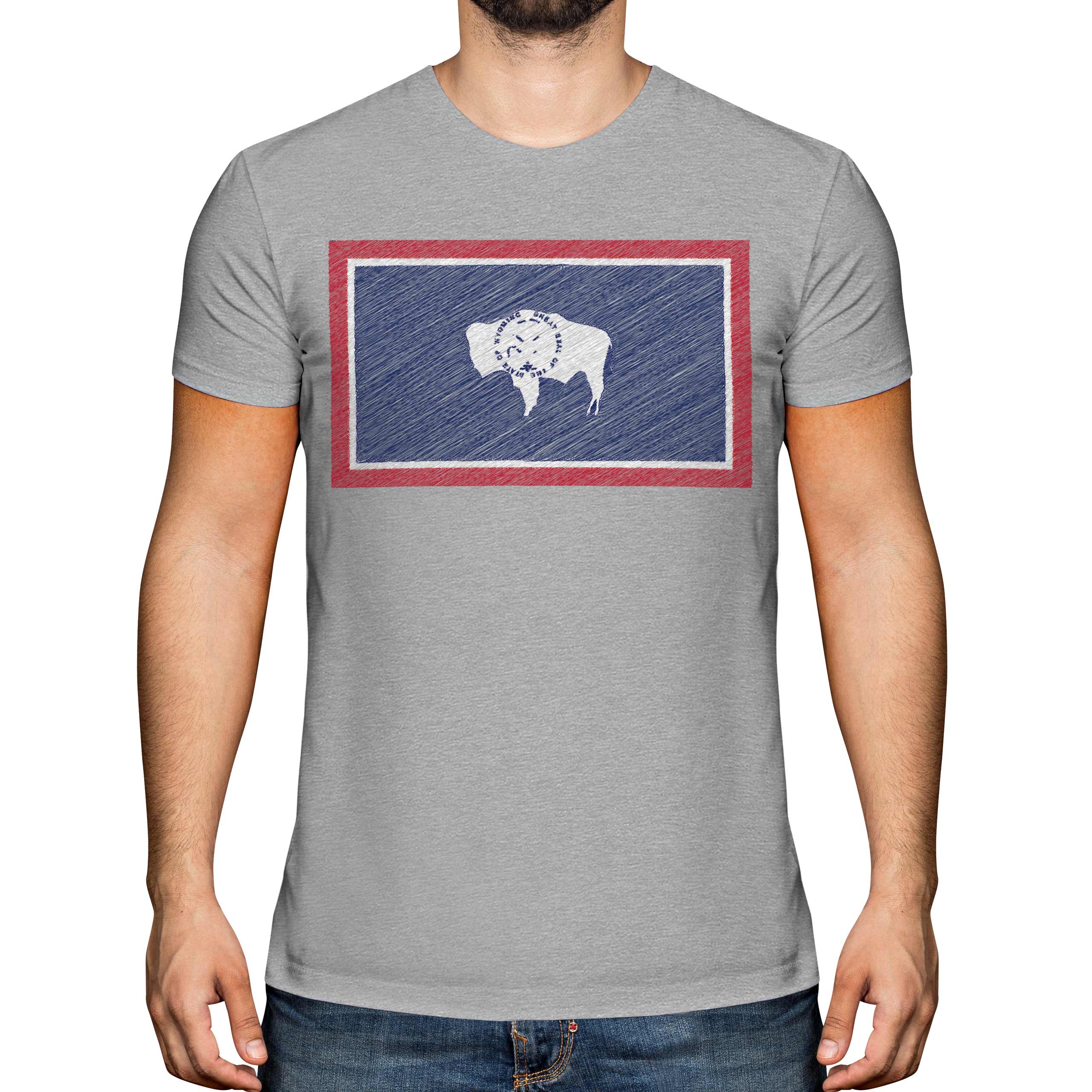 WYOMING STATE SCRIBBLE FLAG MENS T-SHIRT TEE TOP GIFT WYOMINGITE FOOTBALL - Picture 12 of 21