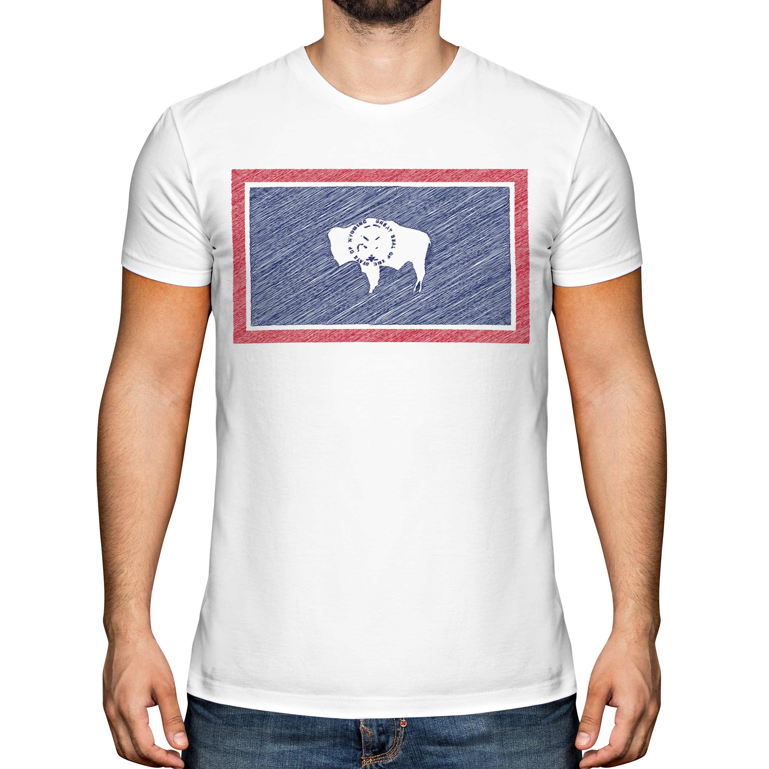 WYOMING STATE SCRIBBLE FLAG MENS T-SHIRT TEE TOP GIFT WYOMINGITE FOOTBALL - Picture 2 of 21