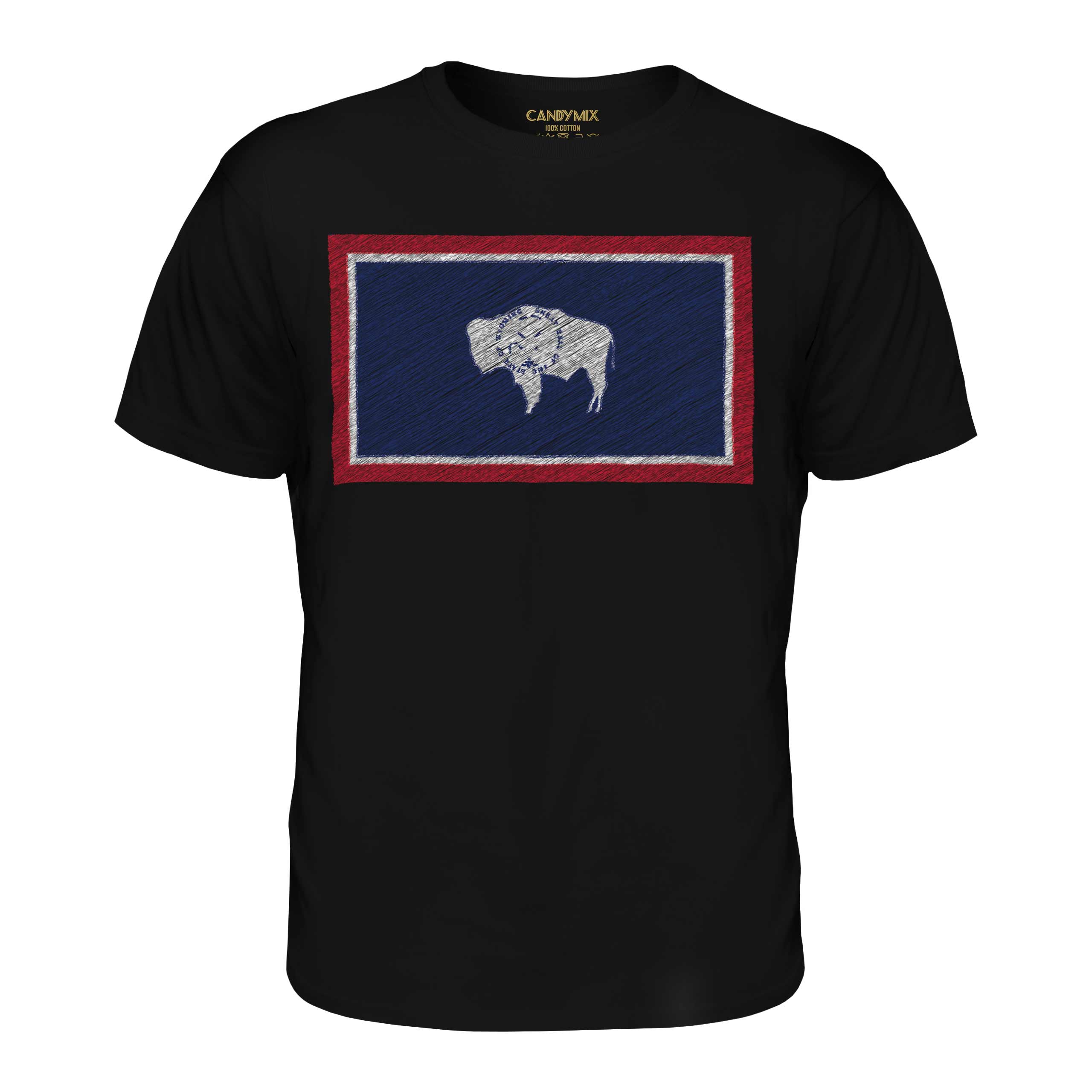 WYOMING STATE SCRIBBLE FLAG MENS T-SHIRT TEE TOP GIFT WYOMINGITE FOOTBALL - Picture 8 of 21