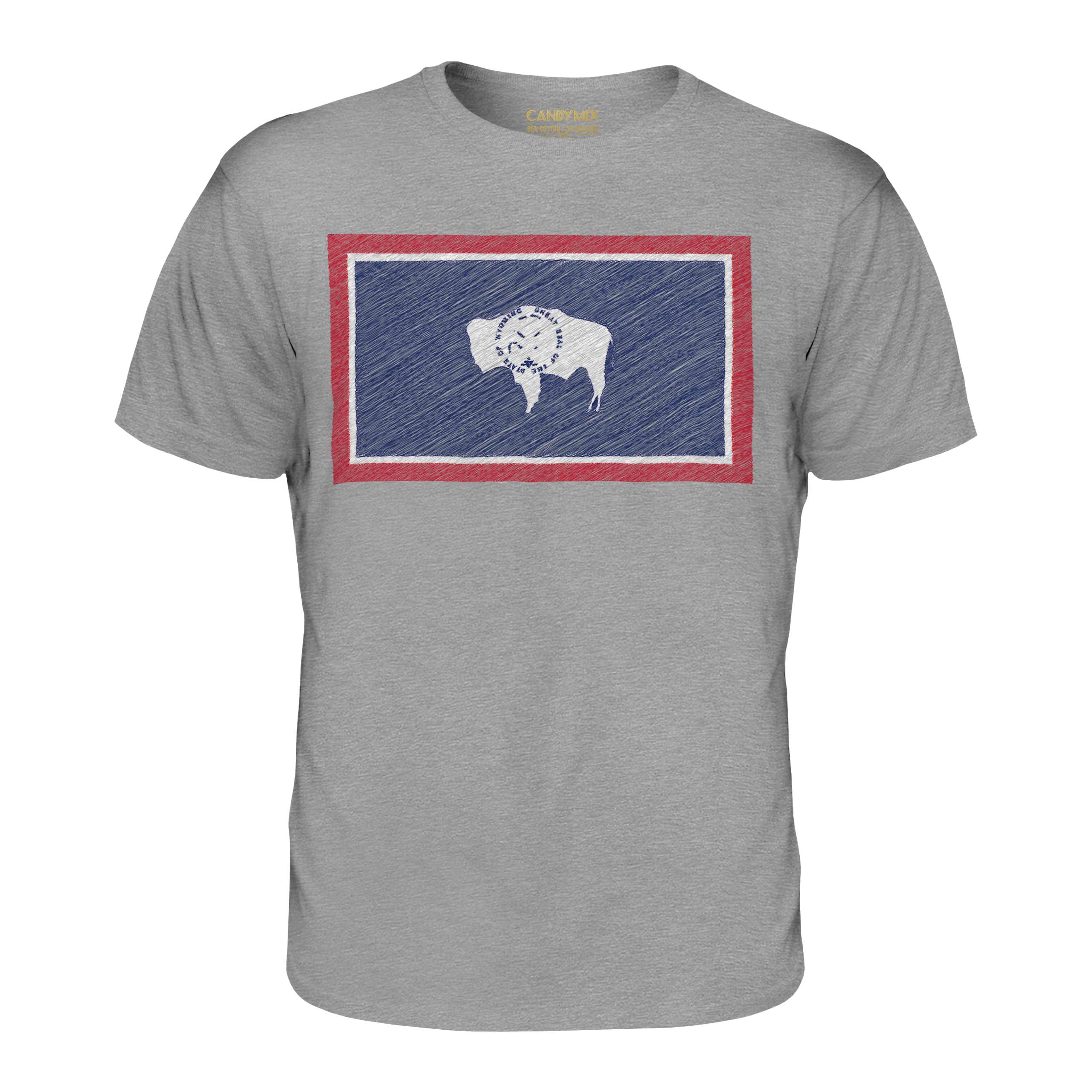 WYOMING STATE SCRIBBLE FLAG MENS T-SHIRT TEE TOP GIFT WYOMINGITE FOOTBALL - Picture 13 of 21