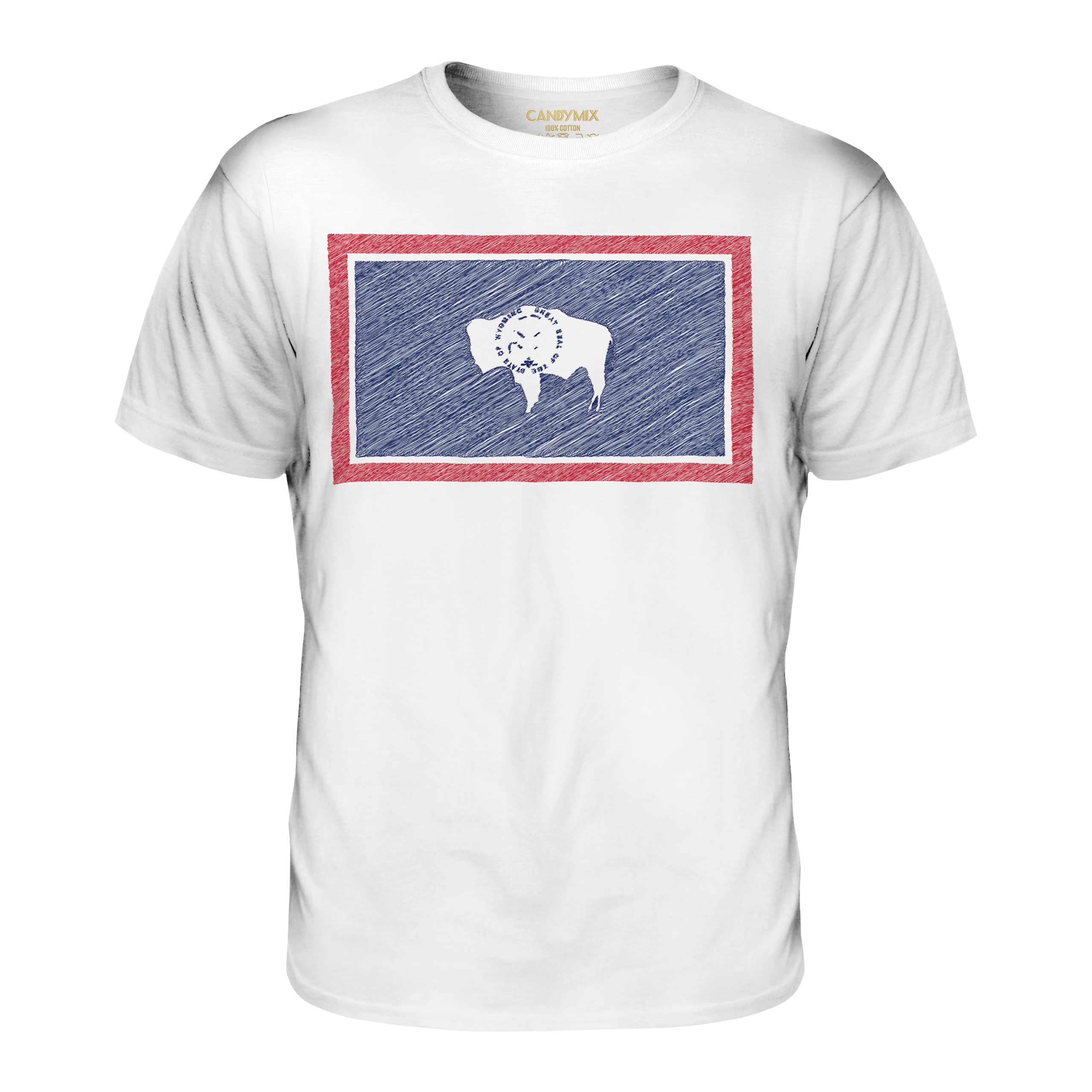 WYOMING STATE SCRIBBLE FLAG MENS T-SHIRT TEE TOP GIFT WYOMINGITE FOOTBALL - Picture 3 of 21
