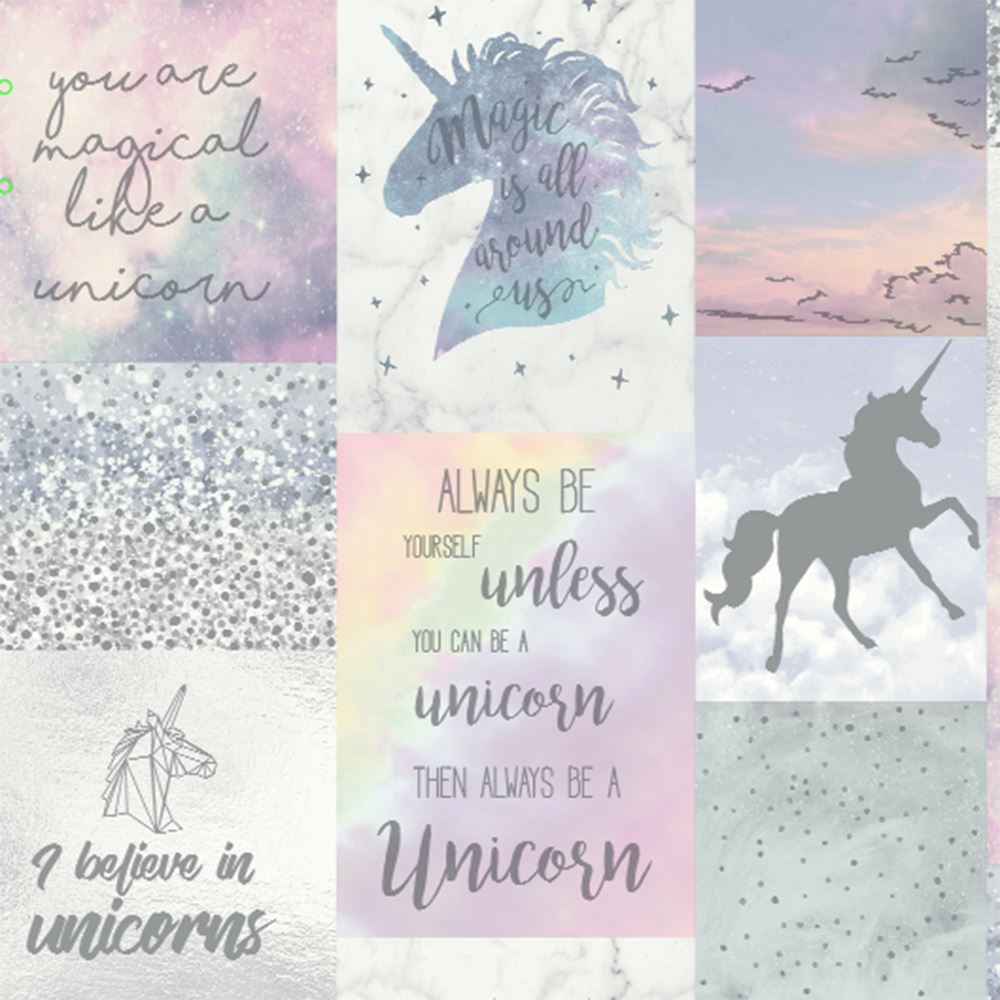 UNICORNS HORSES WALLPAPER KIDS GIRLS BEDROOM LILAC PINK WHITE