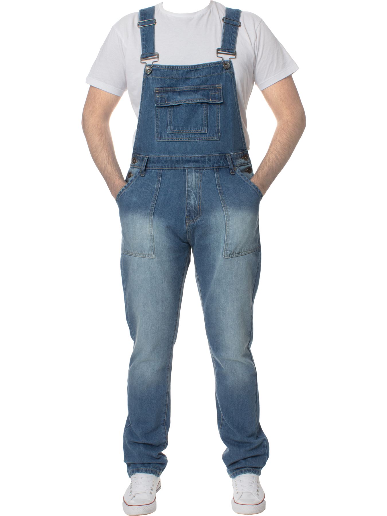 Enzo Jeans Mens Denim Blue Dungarees Dungaree Overalls All Waists Size