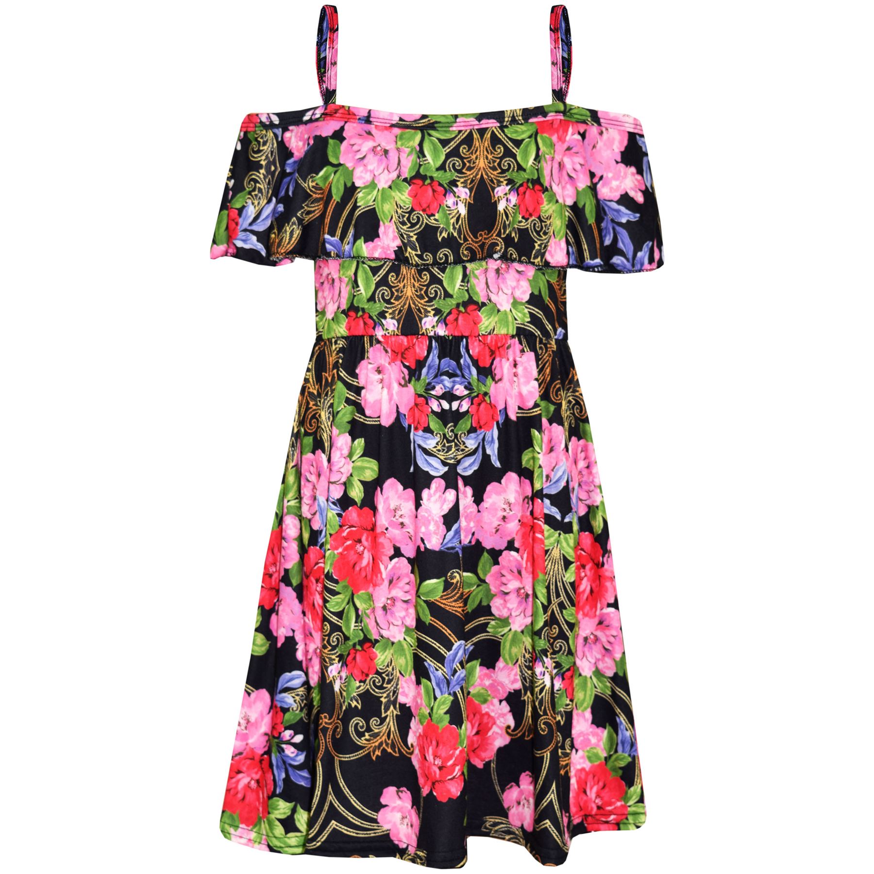 Ragazze Skater Abito Bambini & Estate Floreale Festa Off Spalla 7-13 rosa rosso