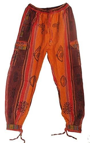 Commercio Equo Solidale Nepal Spesso Pantaloni Hippy con Vera Toppe N32 cotone