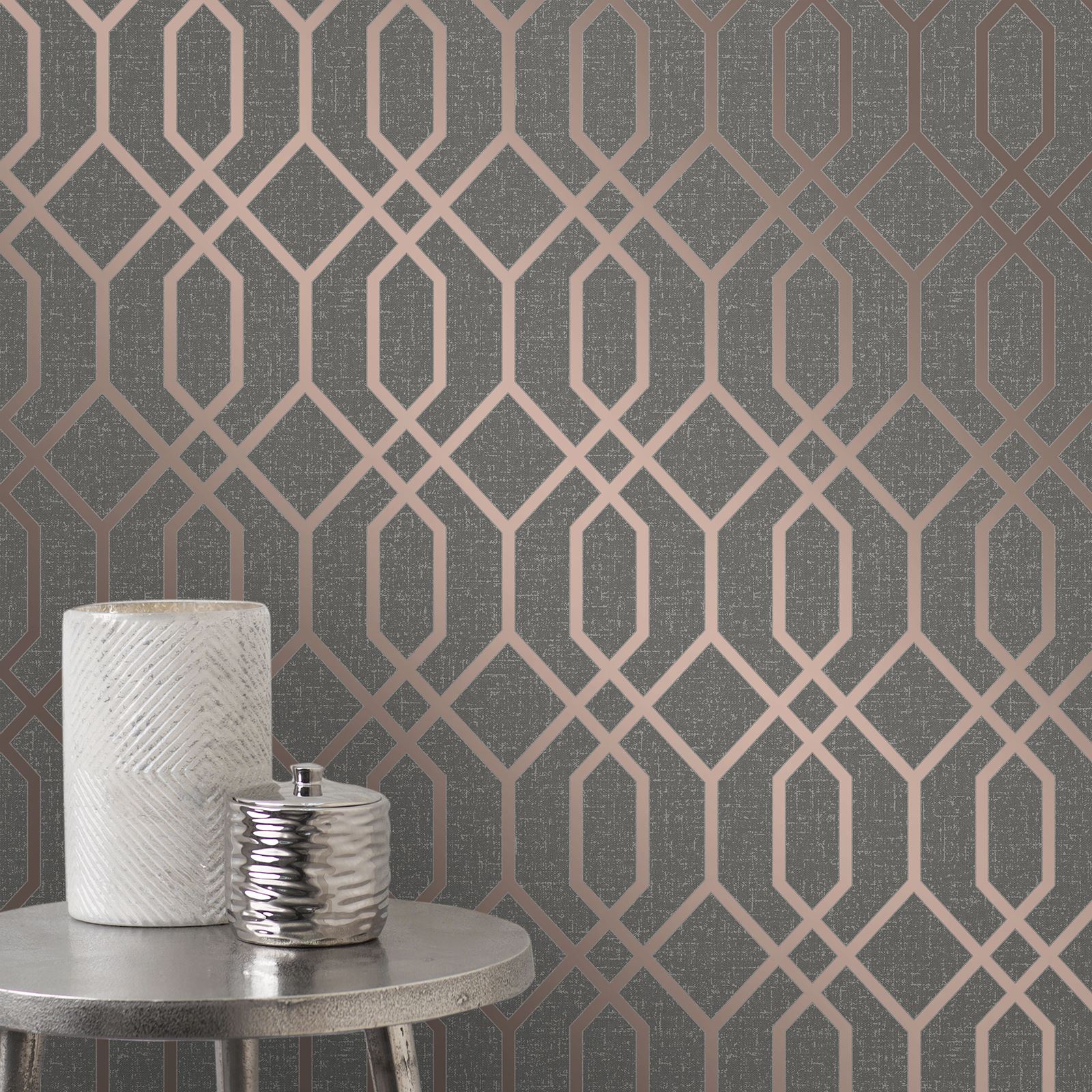 GEOMETRIC WALLPAPER ROSE GOLD SILVER NAVY BLUE TEAL METALLIC & MORE