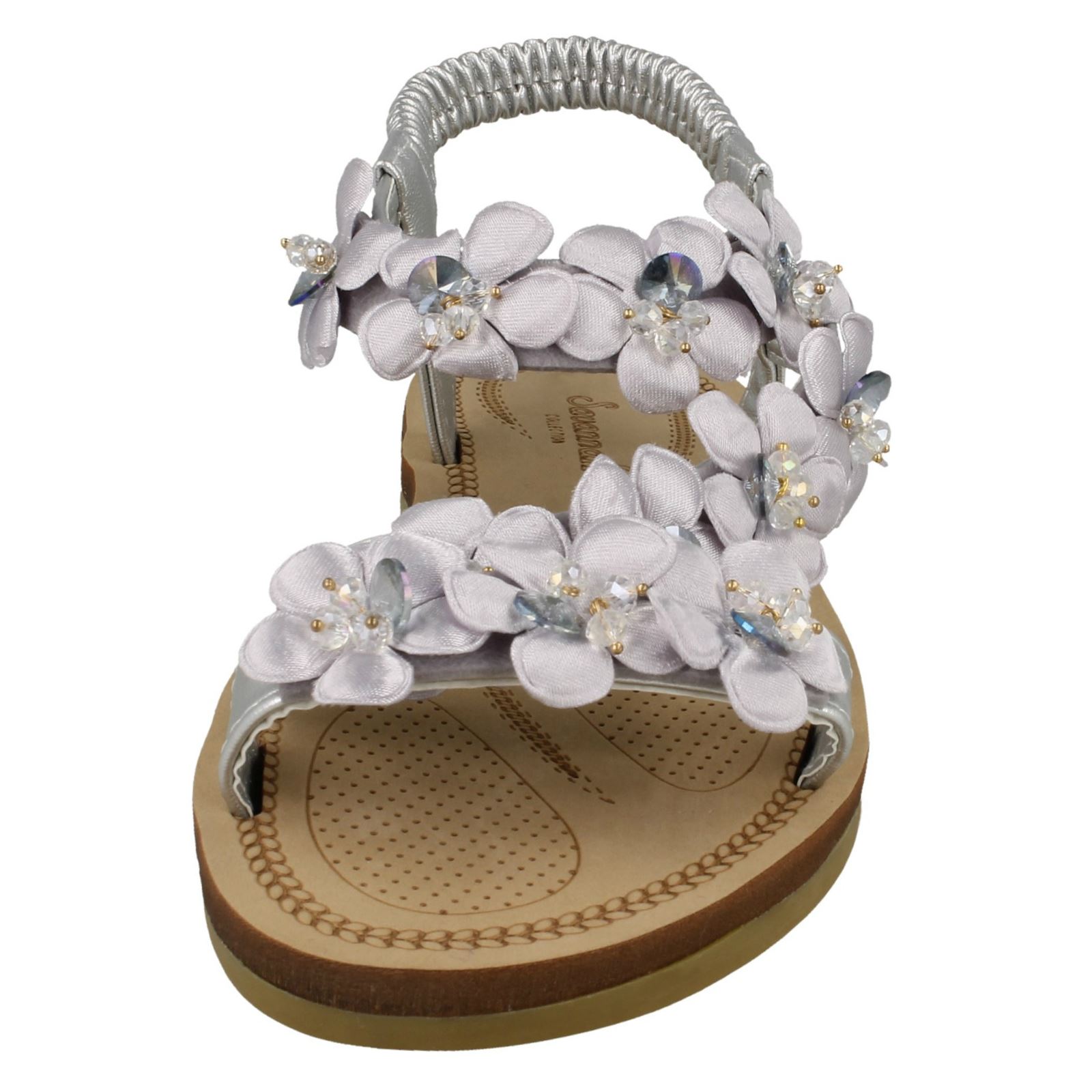 /'Ladies Savannah/' Jewelled Flower Trim Toepost Sandals F0R0100