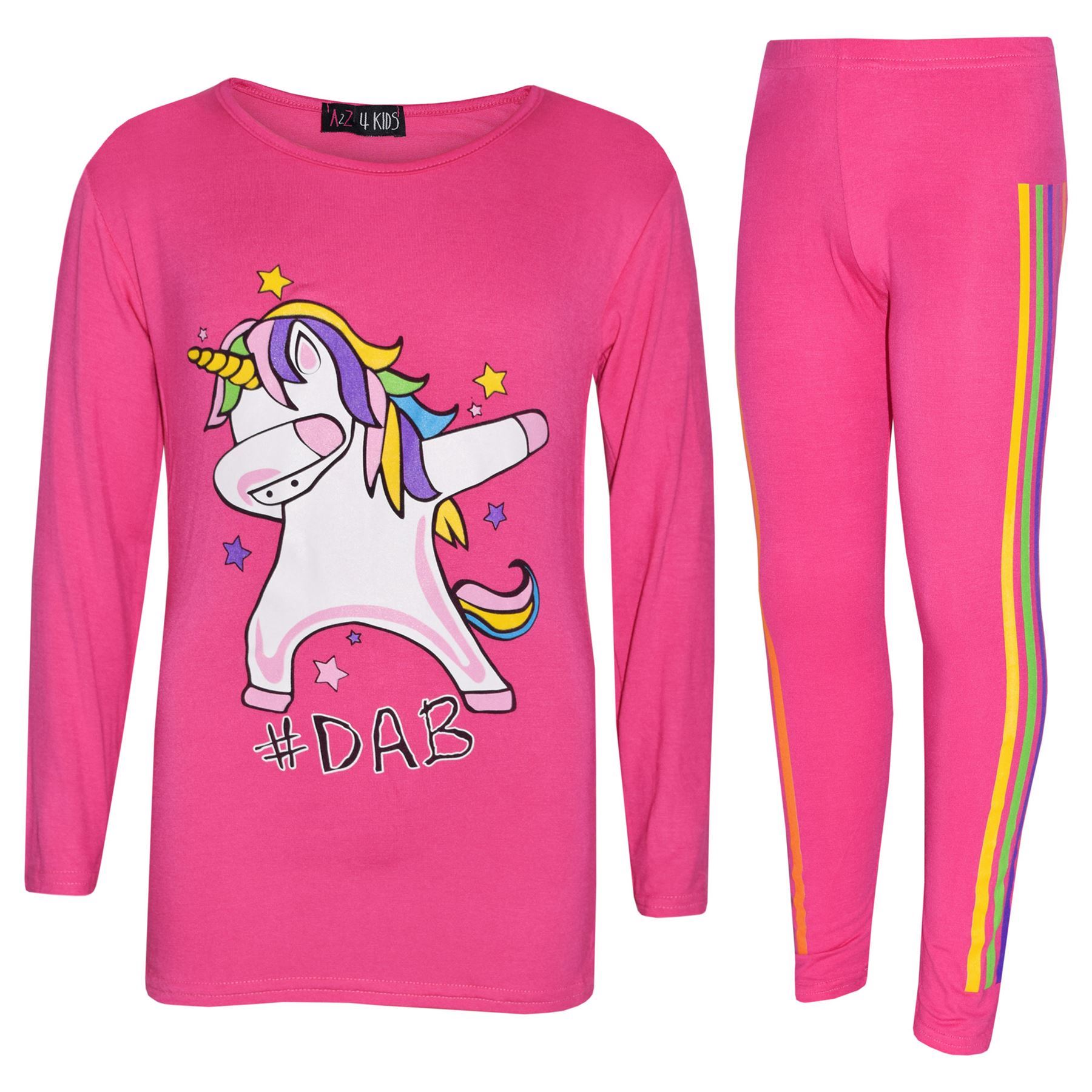 Bambine Arcobaleno Unicorn DAB Floss Top Rosa & Legging Natale Completo Set 7-13