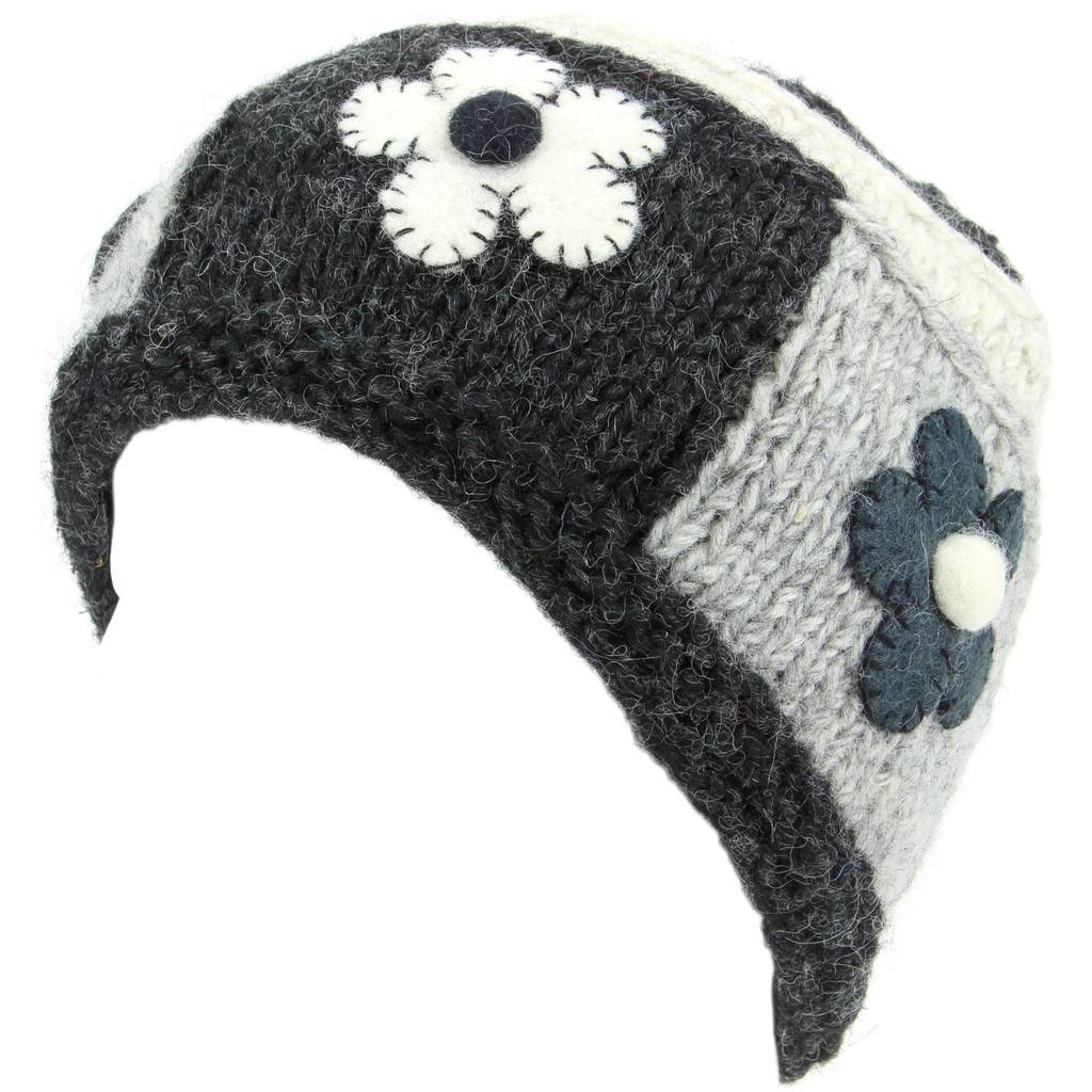 Wolle Gestrickte Beaniemütze Damen Warm Winter Gestrickt Blume Patch Gefüttert