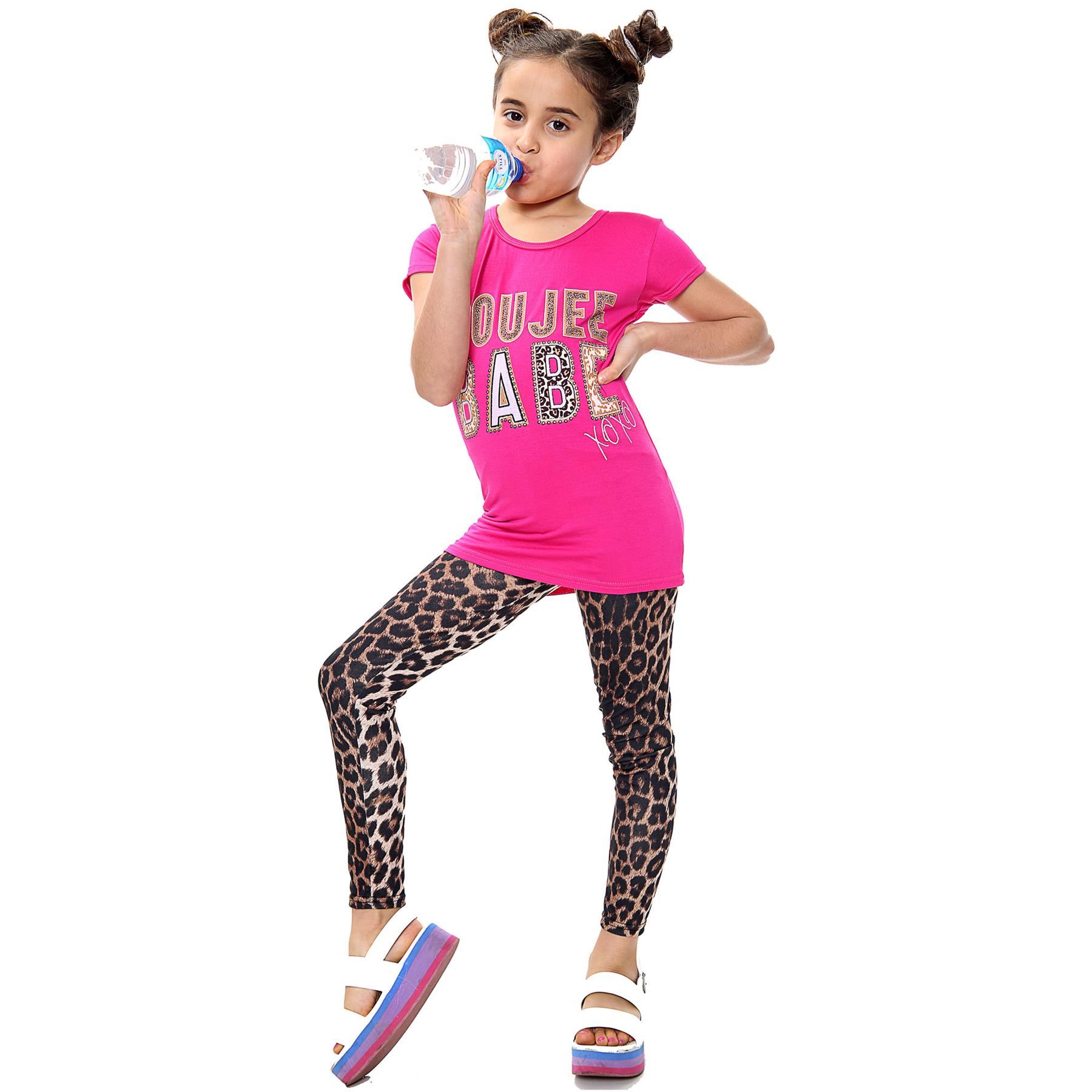 Bambini Top Boujee Babe Stampa Rosa T Shirt T-Shirt & Trendy Leopardo Legging