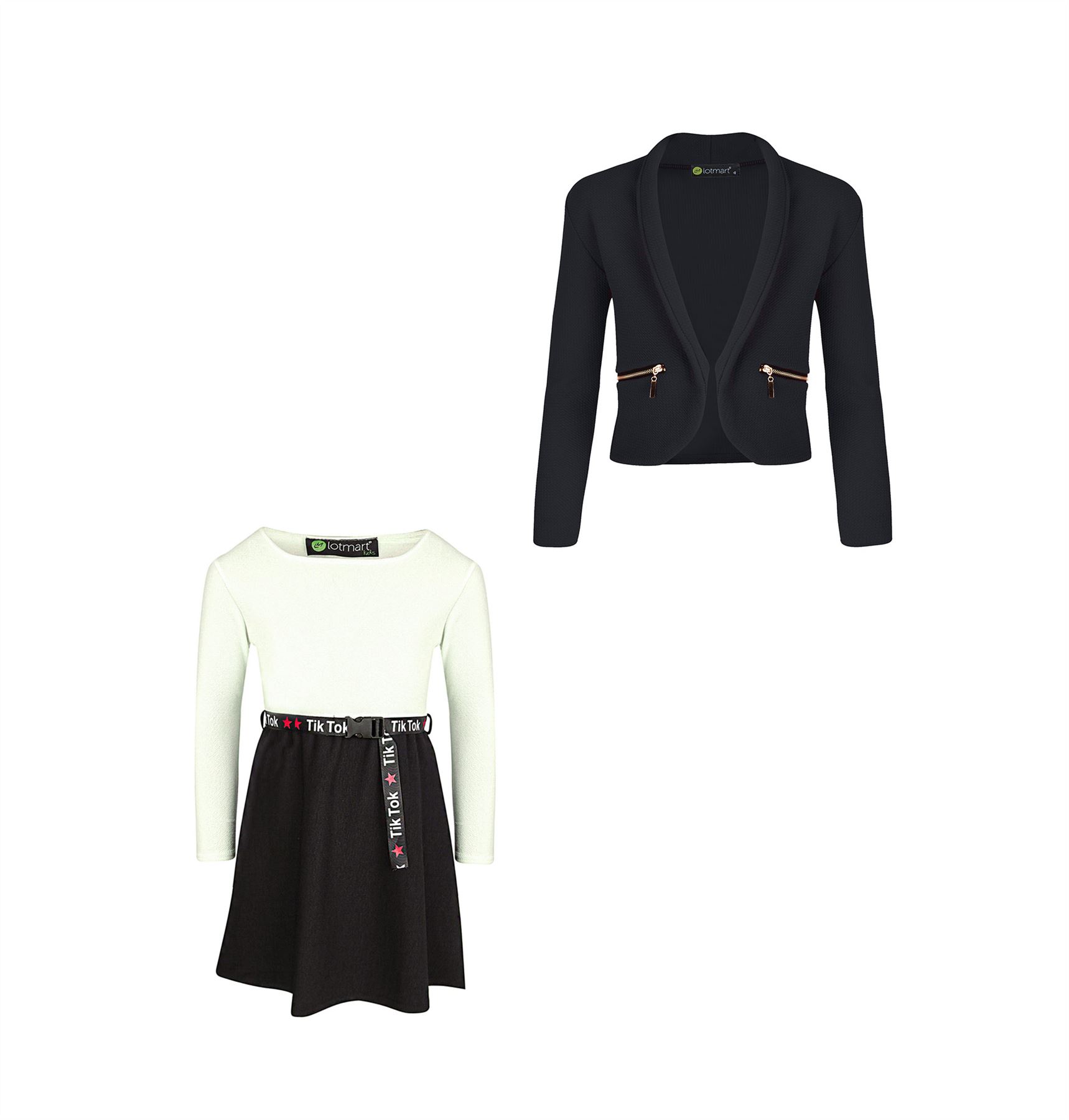 Ragazze Tik Tok Cintura Pattinatrice Abito Blazer Giacca Tasche Set 3-14 con zip