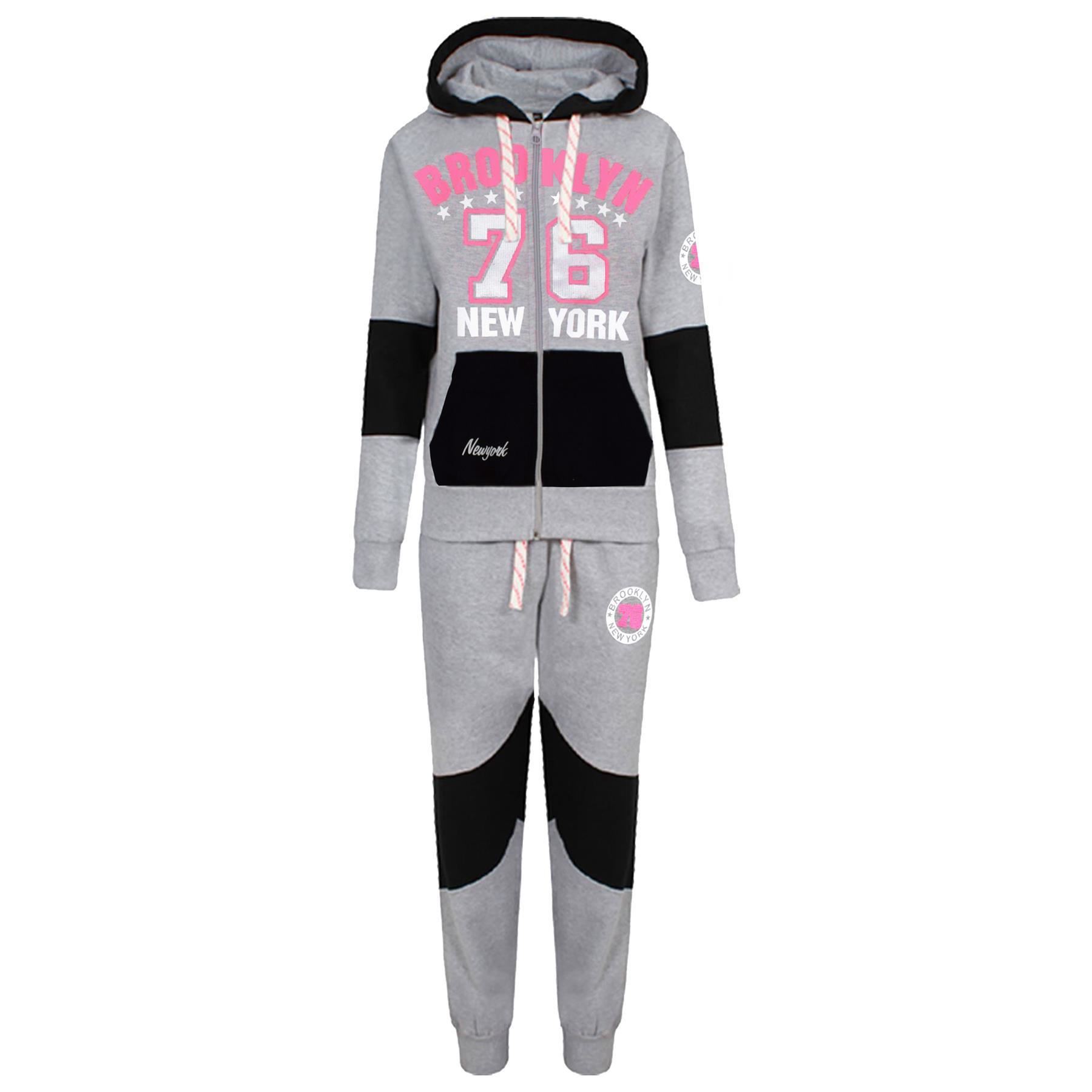 Bambine Tuta Cappuccio Pile Brooklyn 76 New York Top Fondo da corsa grigio