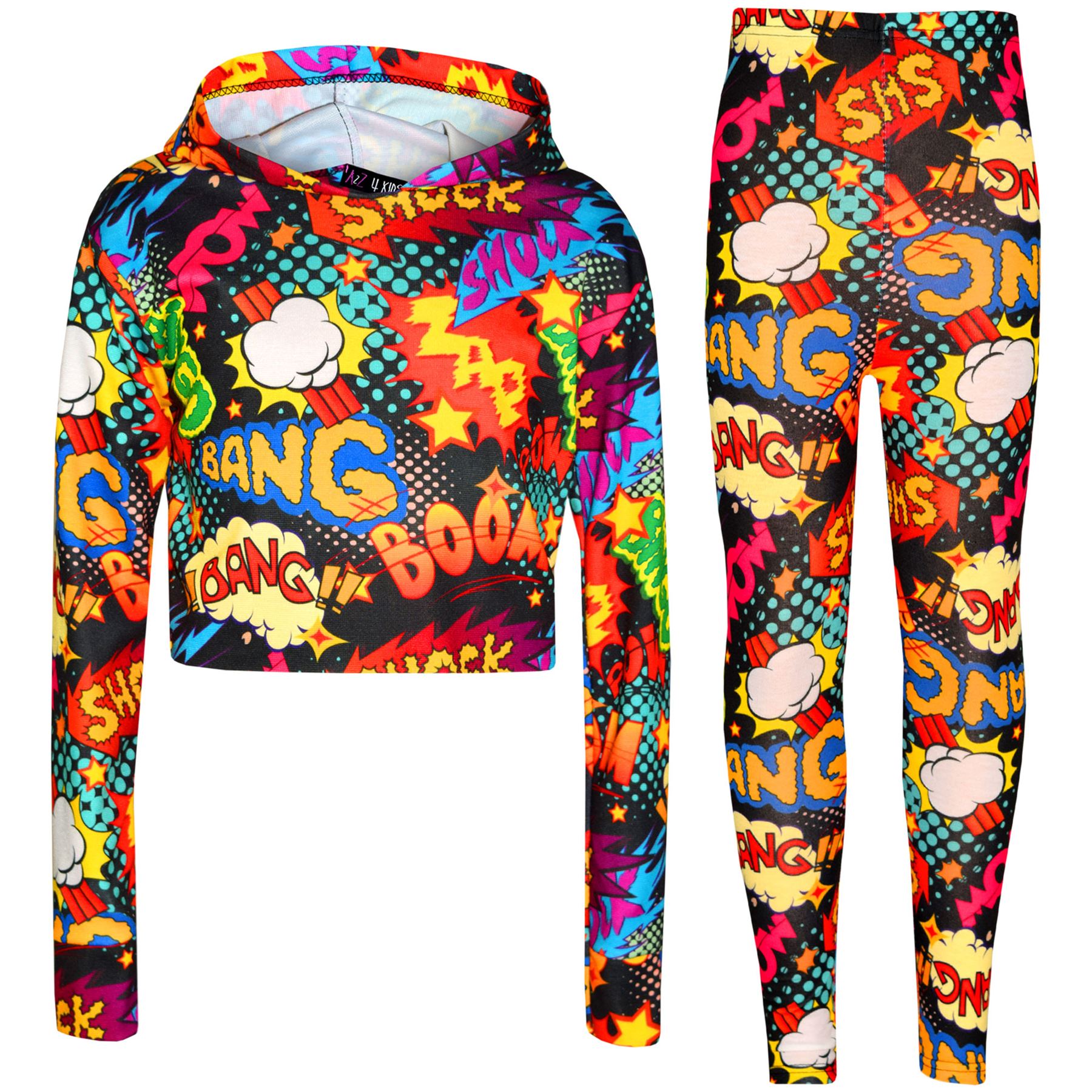 Bambine Wow Botto Boma con Cappuccio Top Corto T Shirt Legging Lounge Wear Set