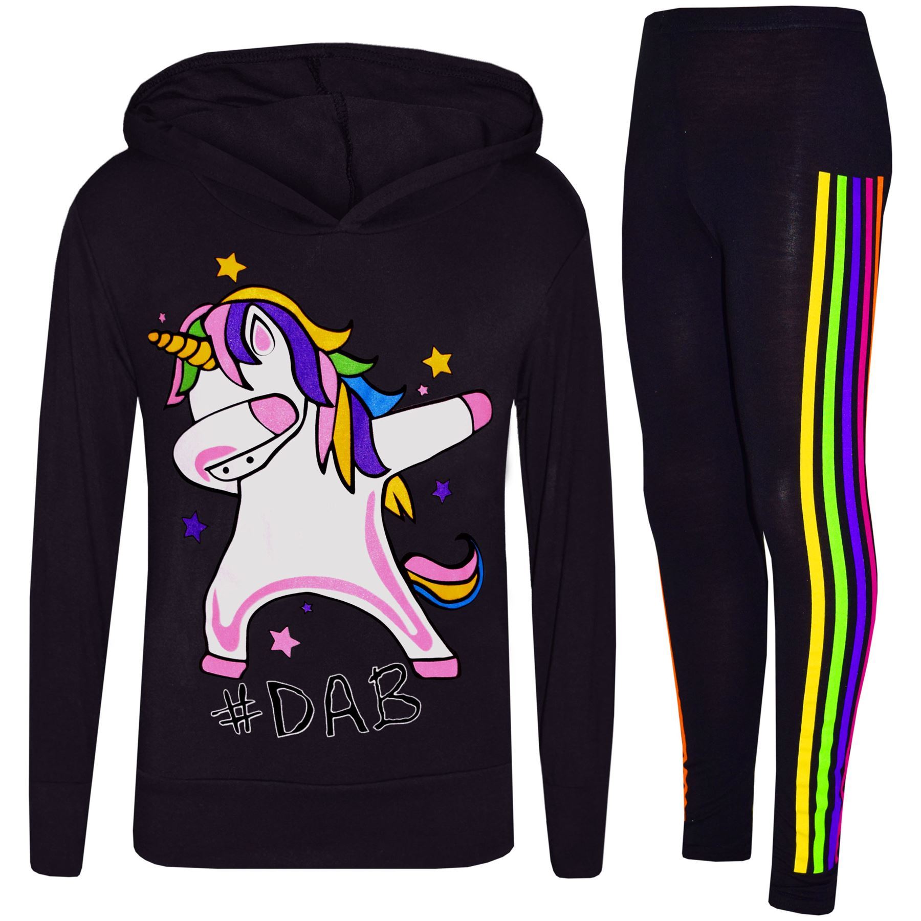 Bambine Arcobaleno Unicorn DAB Floss Top Set Leggings Natale con cappuccio