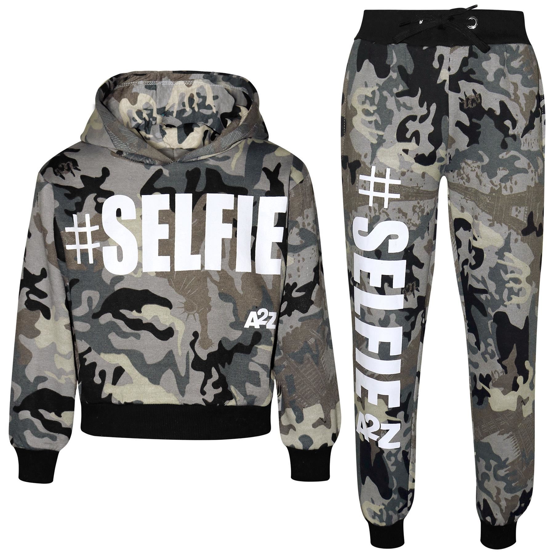 Bambine Tuta Selfie Camouflage Carbone Top Fondo da con cappuccio corto