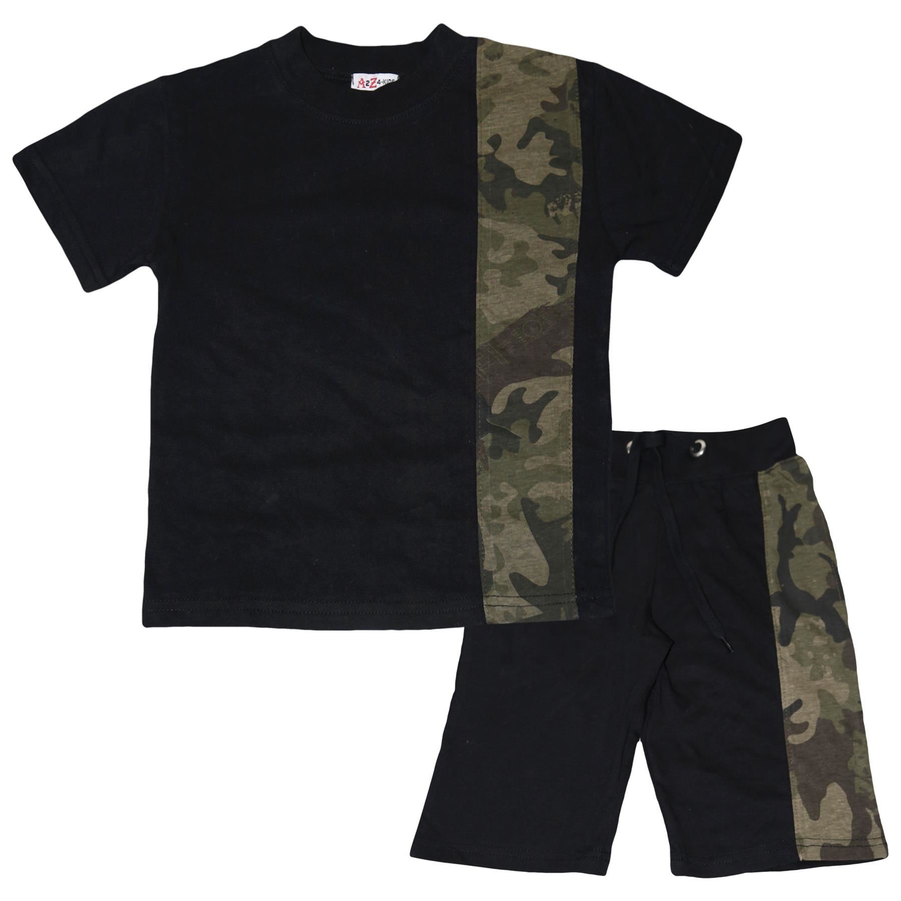 Bambini Ragazzi T Shorts Mimetico Contrasto Pannelli Top Estivo Set corto verde