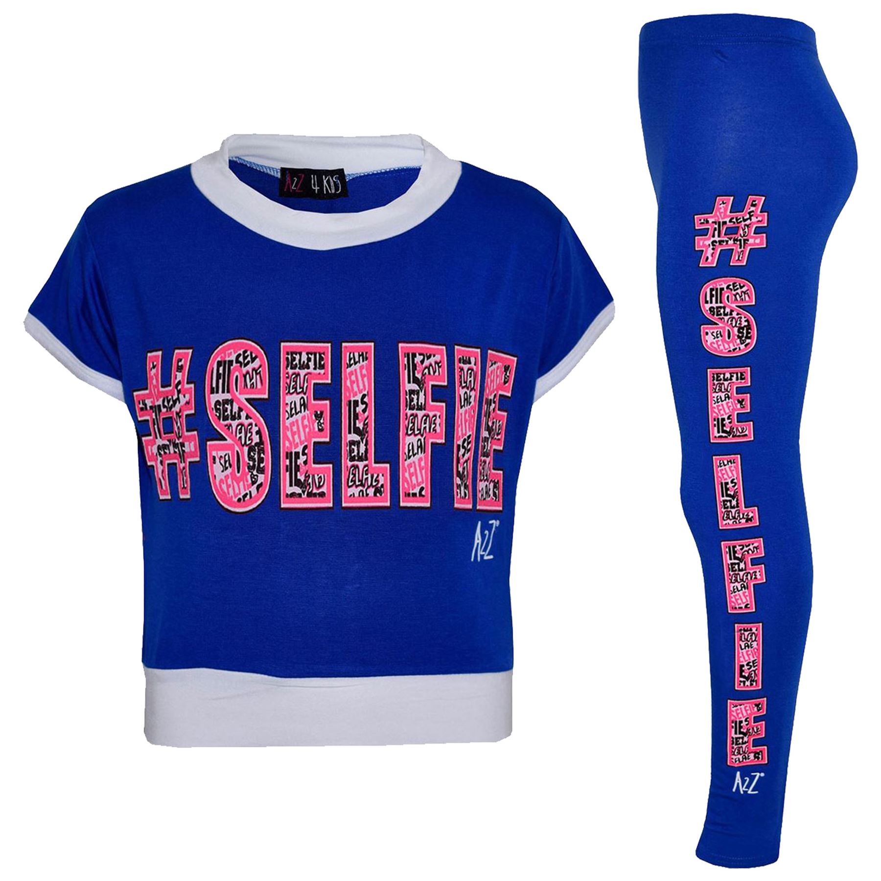 Girls Top Kids # Selfie Print Designer T-Shirt & Graffiti Leggings Set - Picture 15 of 18
