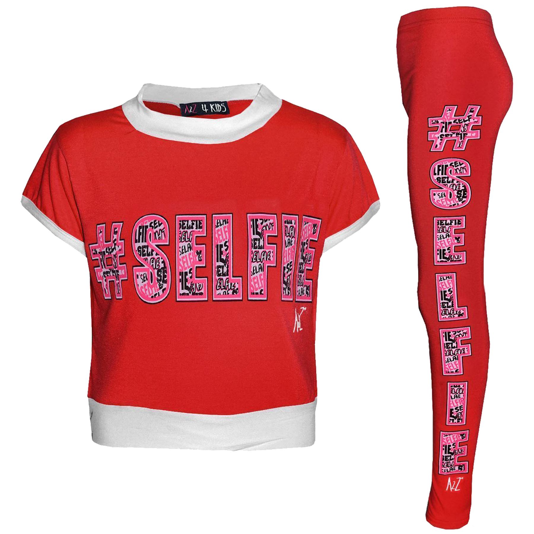 Girls Top Kids # Selfie Print Designer T-Shirt & Graffiti Leggings Set - Picture 11 of 18