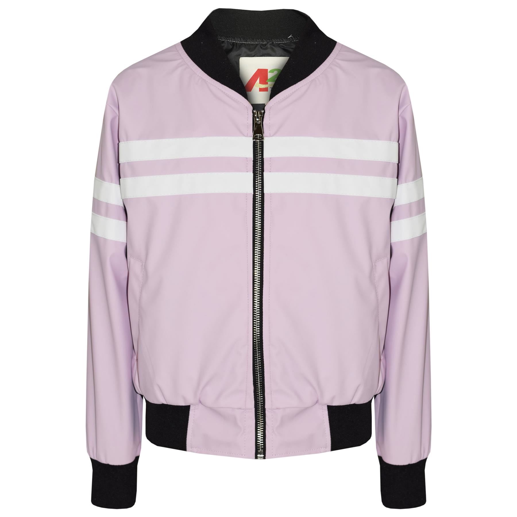 Bambini Ragazzi Giacche Contrasto a Similpelle Bomber Varsity Scuola righe lilla