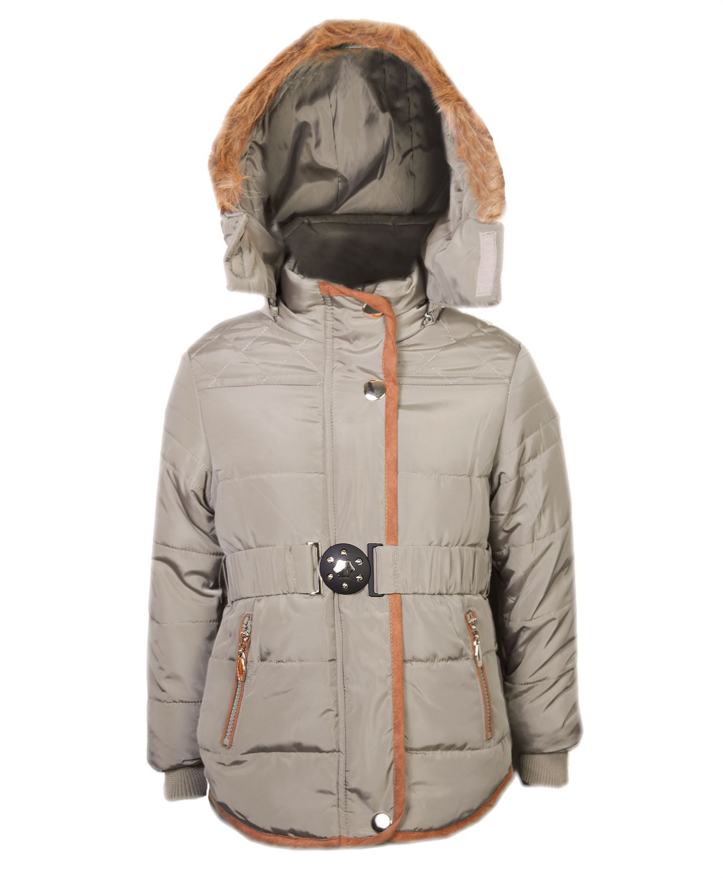 Girls Belted Quilted Jacket Kids Long Padded Detach Hood Winter Zip Coat 3-14 Y Girls Belted Quilted Jacket Kids Long Padded Detach Hood Winter Zip Coat 3-14 Y