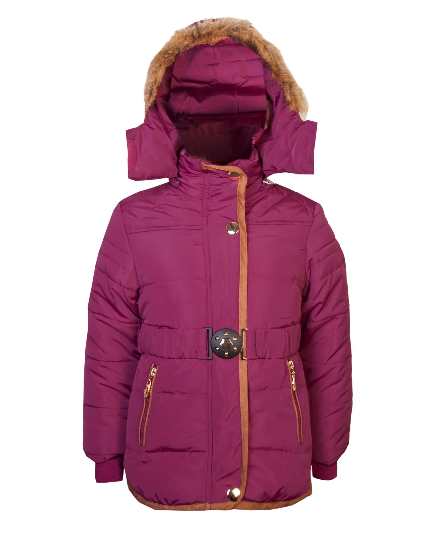 Girls Belted Quilted Jacket Kids Long Padded Detach Hood Winter Zip Coat 3-14 Y Girls Belted Quilted Jacket Kids Long Padded Detach Hood Winter Zip Coat 3-14 Y