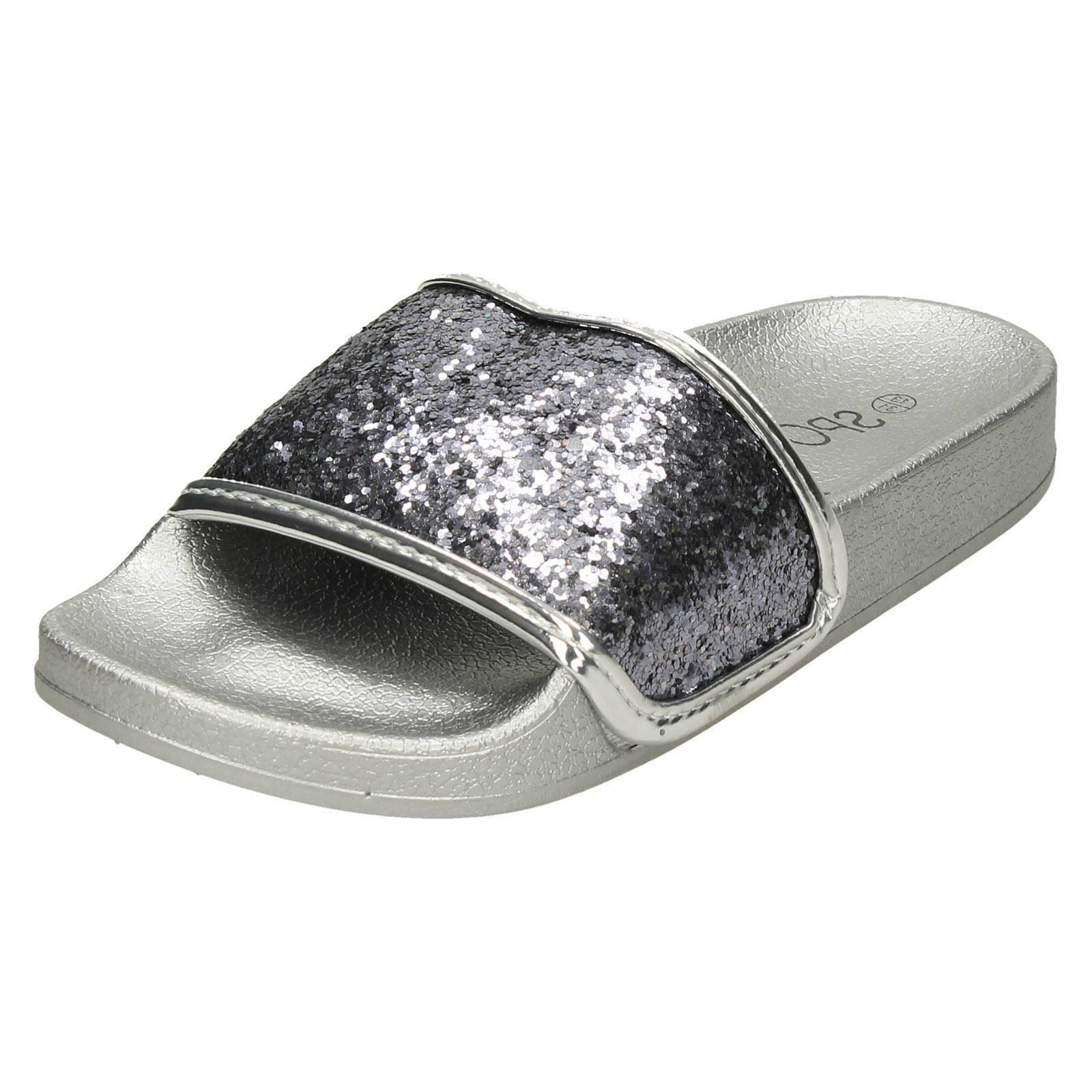 Ragazze Casual Open Toe Slip Sintetico Brillantini Vamp Passanti H0R269