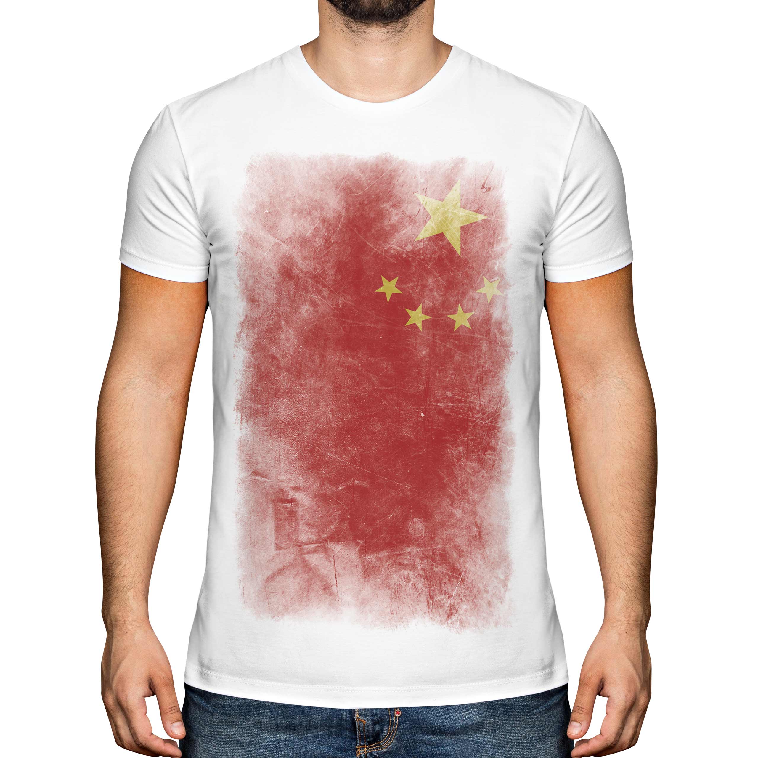 China Bandiera Sbiadita da Uomo T-Shirt Zh Ngguó Popoli