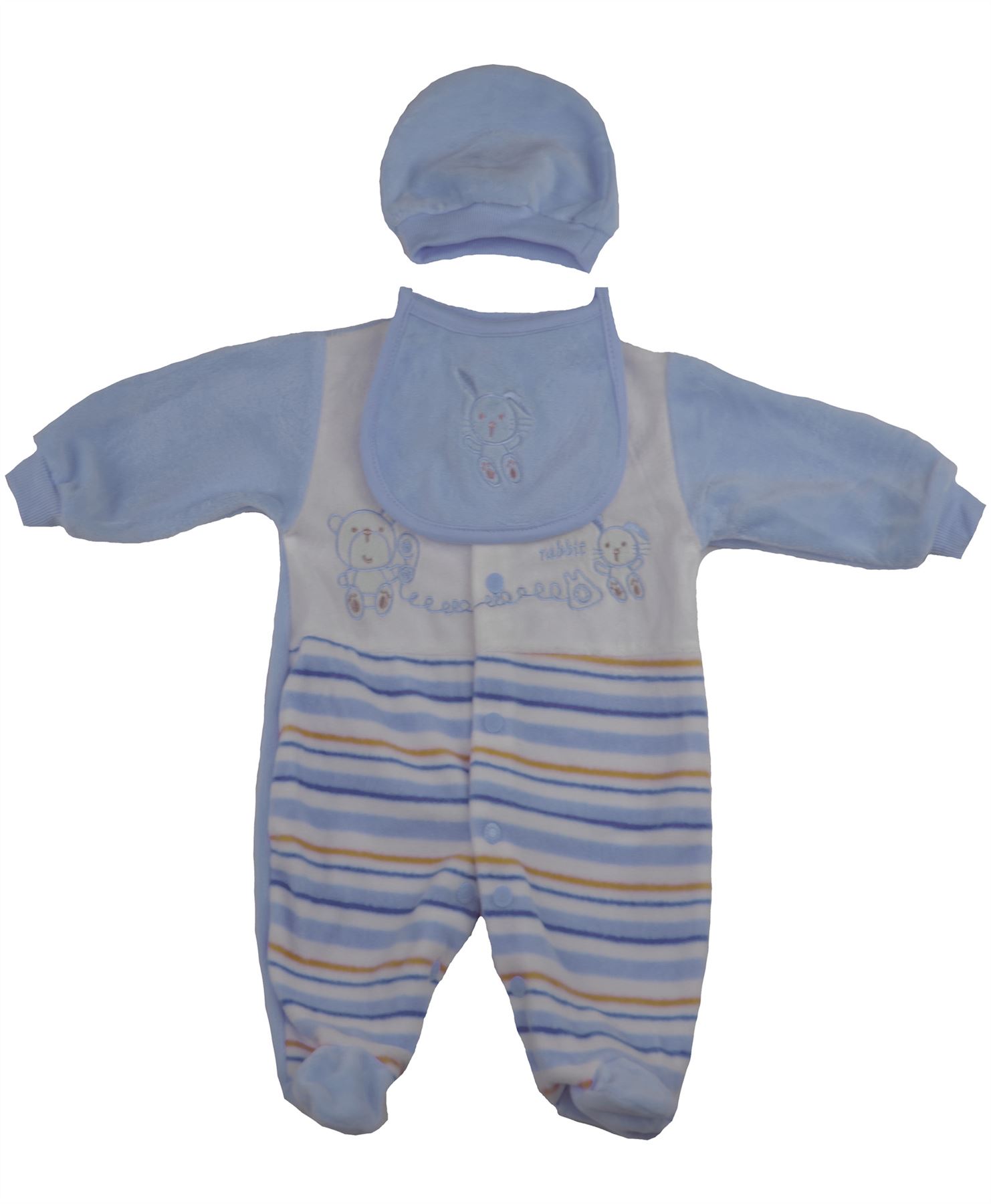 Bambino Velluto 3 Pezzi Tutina Set a Scatto Bavaglino Cappello Pigiama Body 0-12