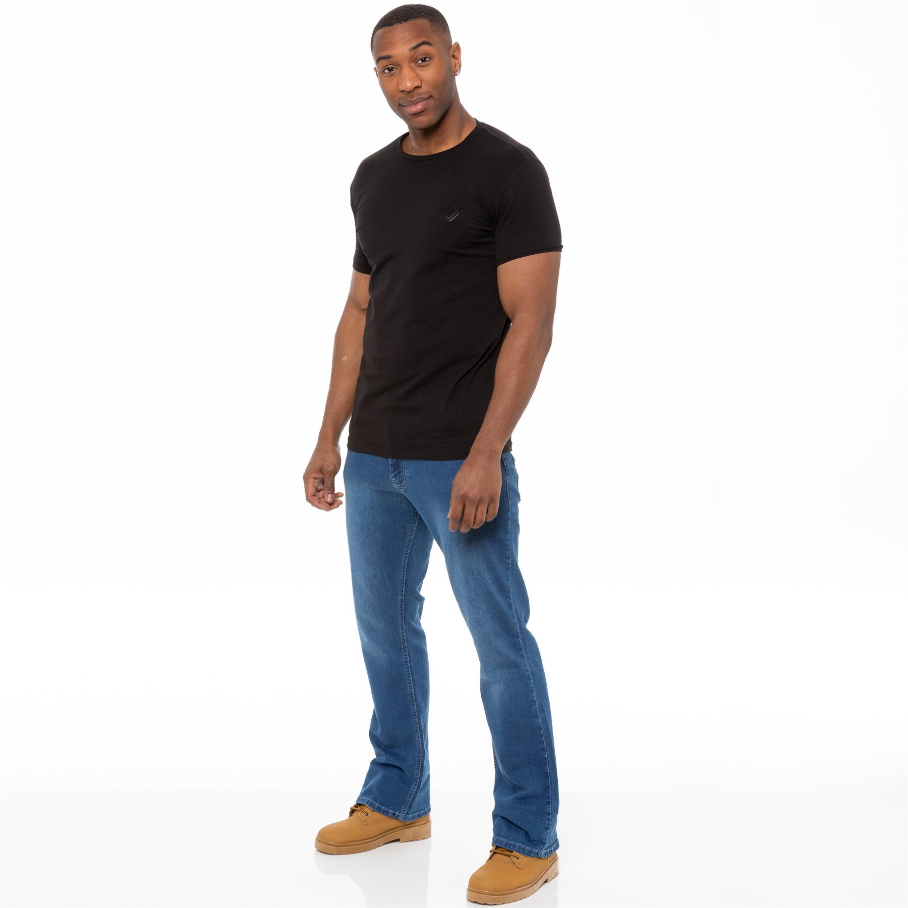 Mens Bootcut Jeans Wide Leg Denim Casual Pants Regular Fit Trouser Big King Size