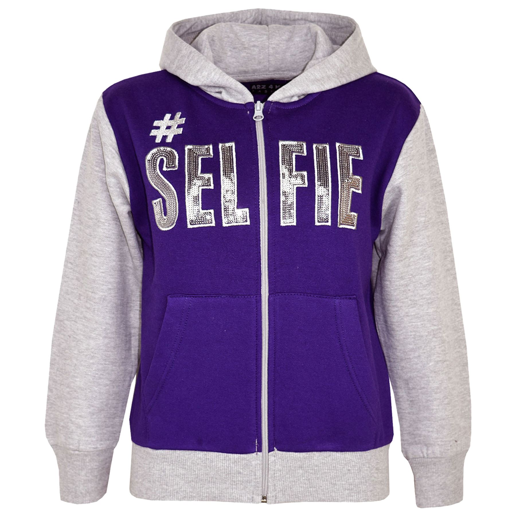 Kids Girl Sweater Design # Violet & Gray Selfie Top & Jogging Bottom - Picture 3 of 4